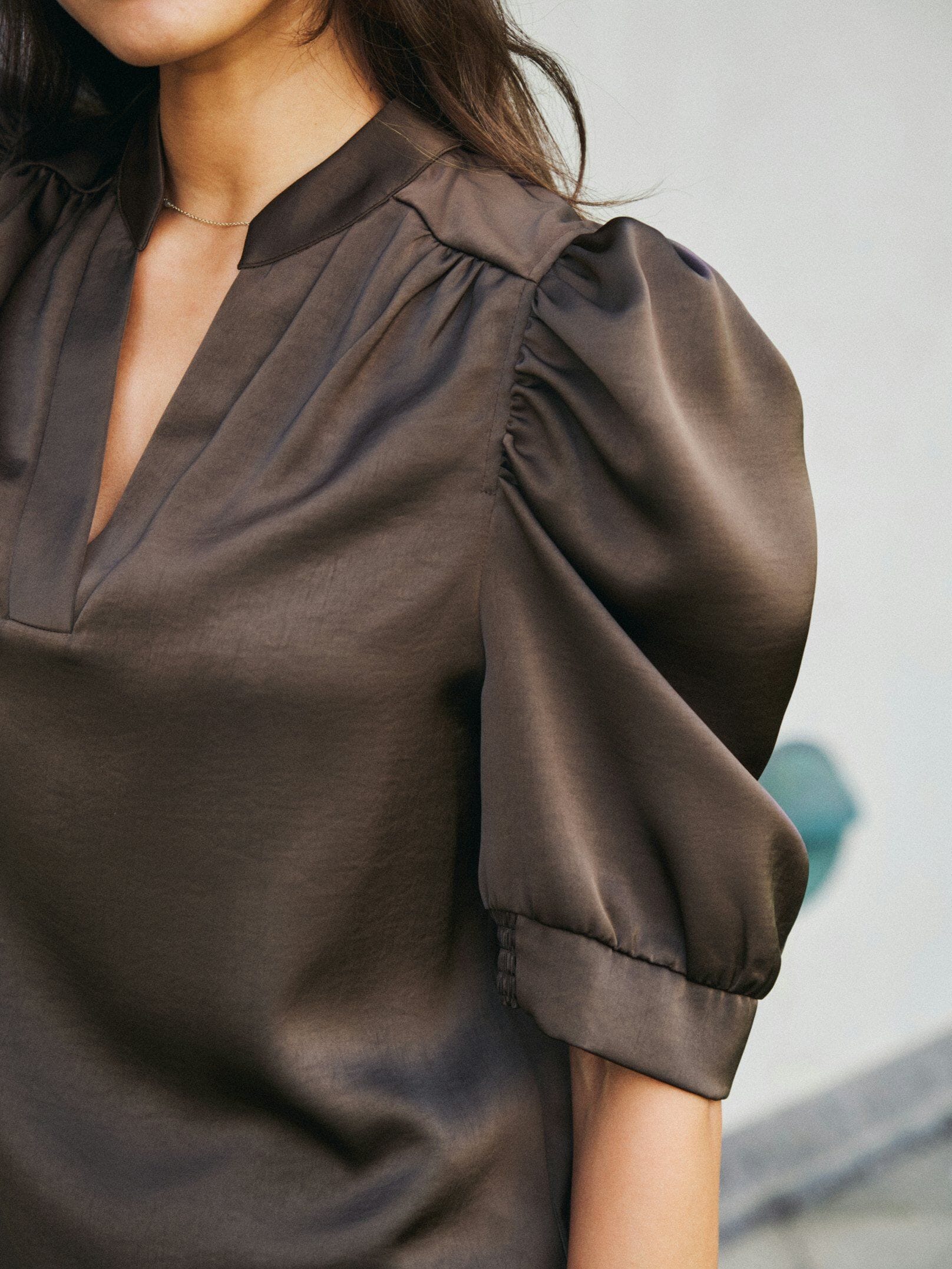 Neo Noir - Roella Heavy Sateen Blouse 162590 - 676 - Dark Brown - Image 2