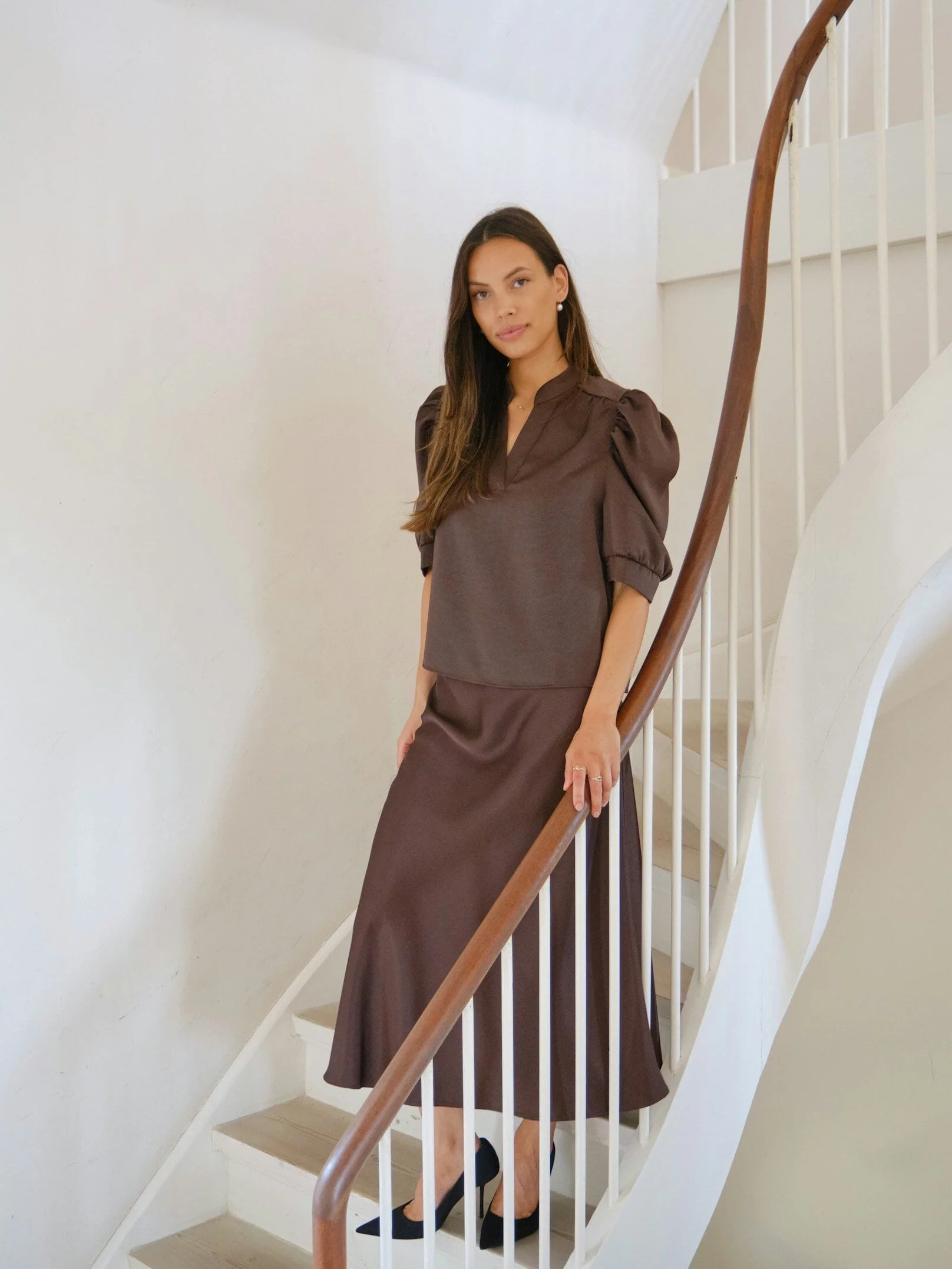 Neo Noir - Roella Heavy Sateen Blouse 162590 - 676 - Dark Brown - Image 4