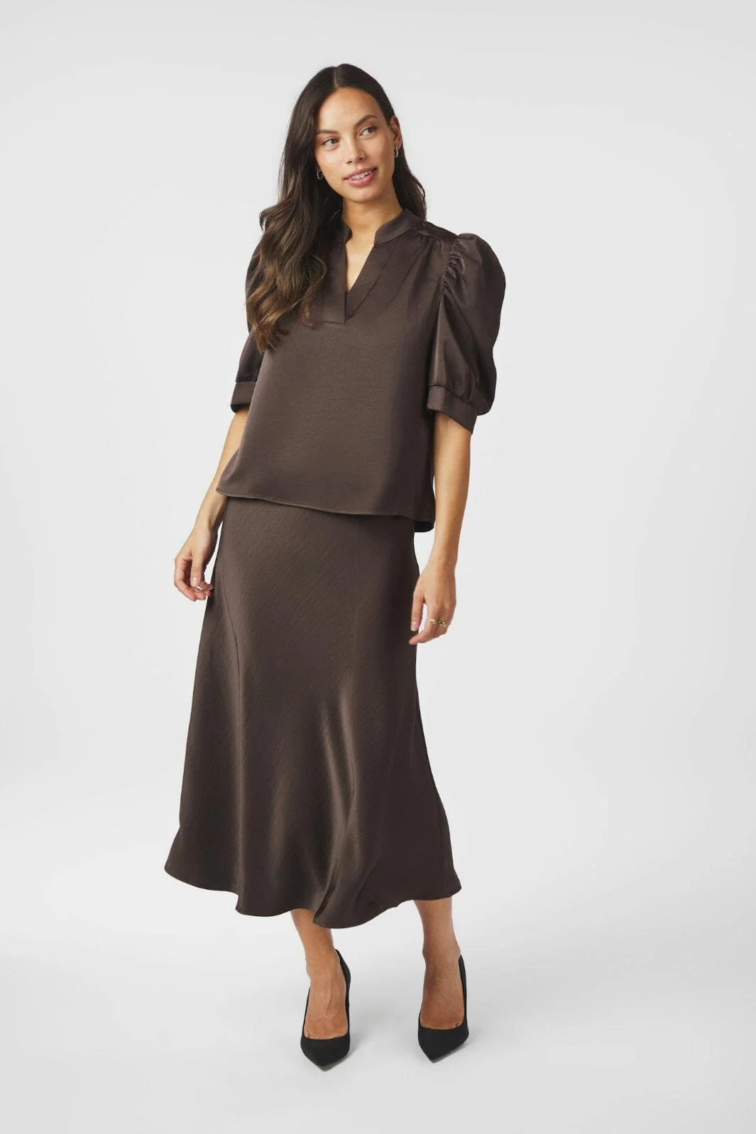 Neo Noir - Roella Heavy Sateen Blouse 162590 - 676 - Dark Brown - Image 8