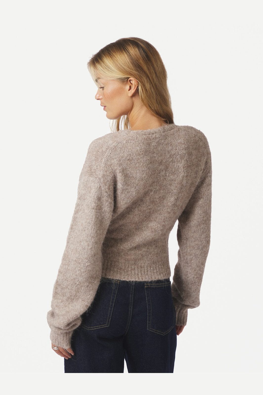 Neo Noir - Ronia Fluffy Wrap Knit Cardigan 166619 - 976 - Beige Melange - Image 5