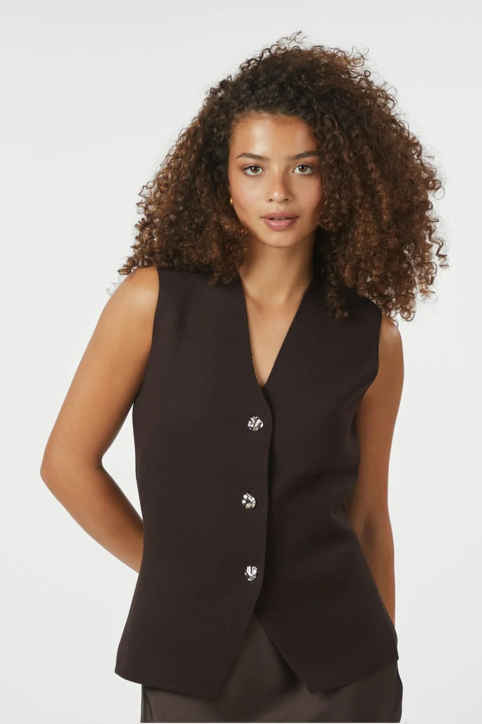 Neo Noir - Sway Smooth Knit Waistcoat 164704 - 676 - Dark Brown - Image 3
