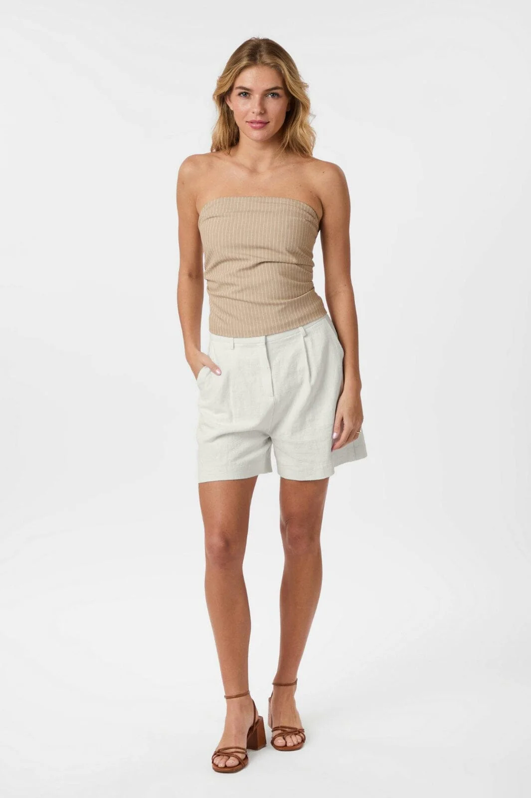 Neo Noir - Tyree Melange Pinstripe Top 165471 - 119 - Sand Melange - Image 4