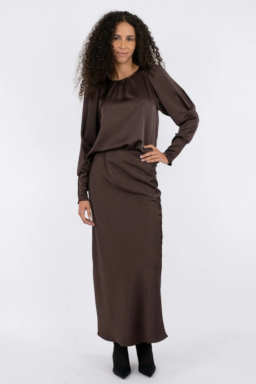 Neo Noir - Vicky Heavy Sateen Skirt 159588 - Dark Brown - Image 7