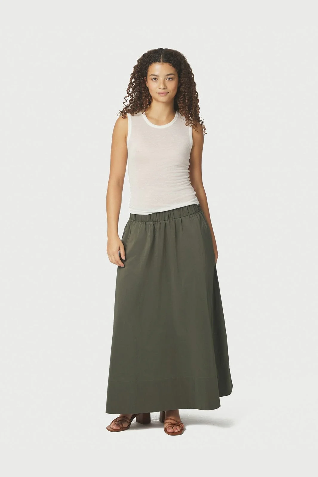 Neo Noir - Yara Long Poplin Skirt 163076 - 151 - Army - Image 6