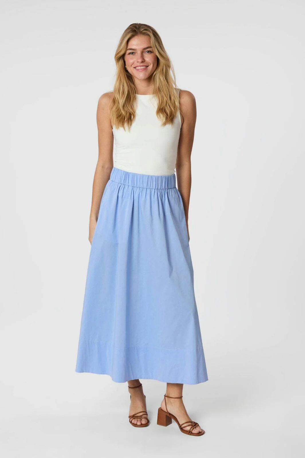 Neo Noir - Yara Long Poplin Skirt 163076 - 554 - Sky Blue - Image 4