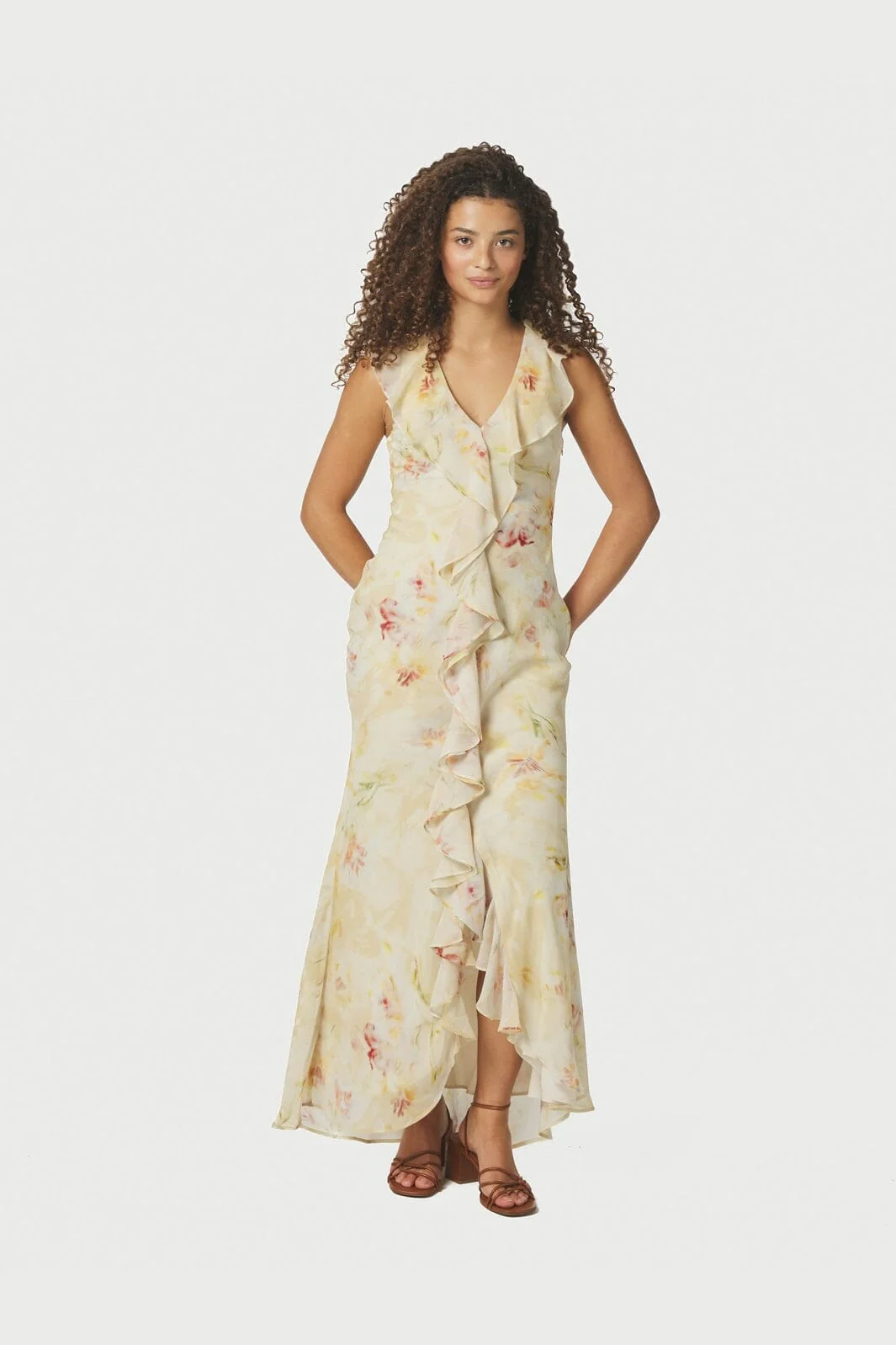 Neo Noir - Zella Chiffon Print Dress 167616 - 203 - Dusty Yellow - Image 5