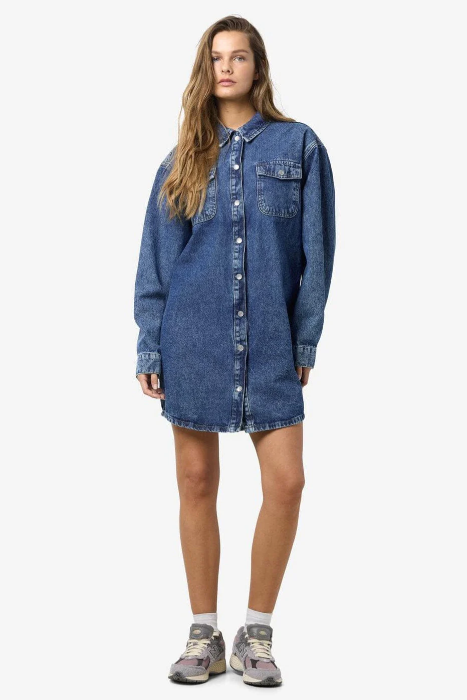Noisy May - Nmalva L/S Denim Dress Az351Mb Fwd - 4581207 Medium Blue Denim - Image 3