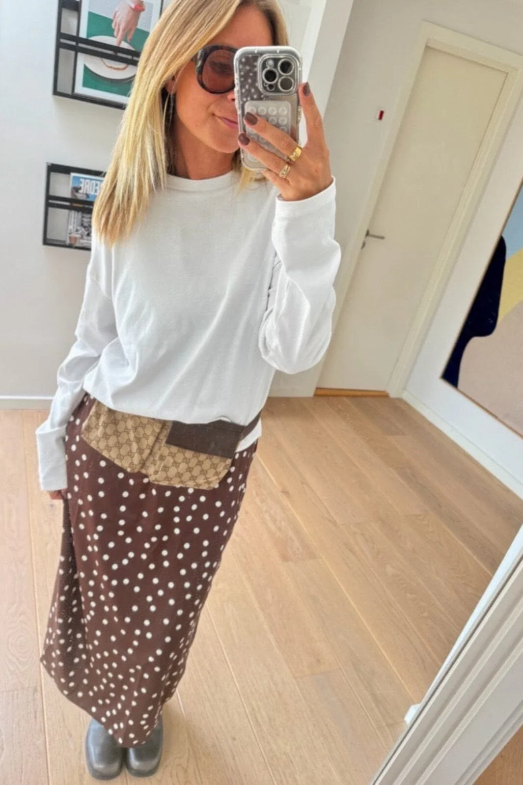Noisy May x Molly&My - Nmbambi Midi Satin Skirt - 5054595 Chocolate Brown White Polka - Image 4