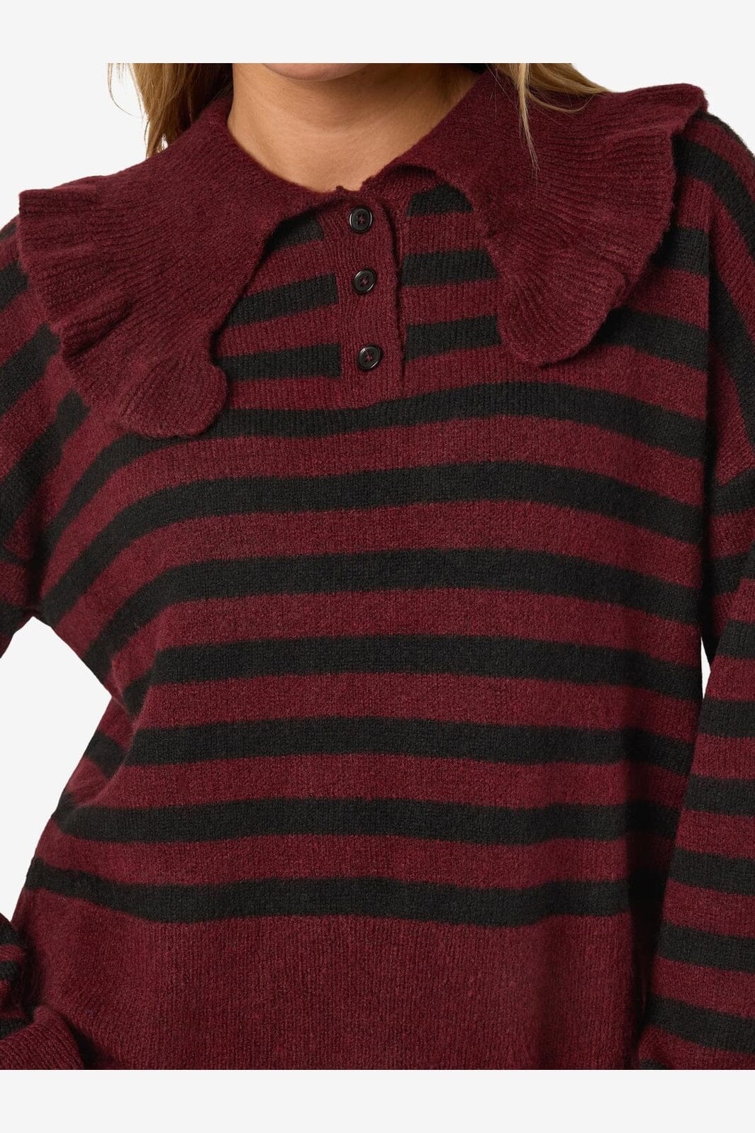 Noisy May - Nmbrooke L/S Frill Collar Knit - 4924582 Windsor Wine Black - Image 6