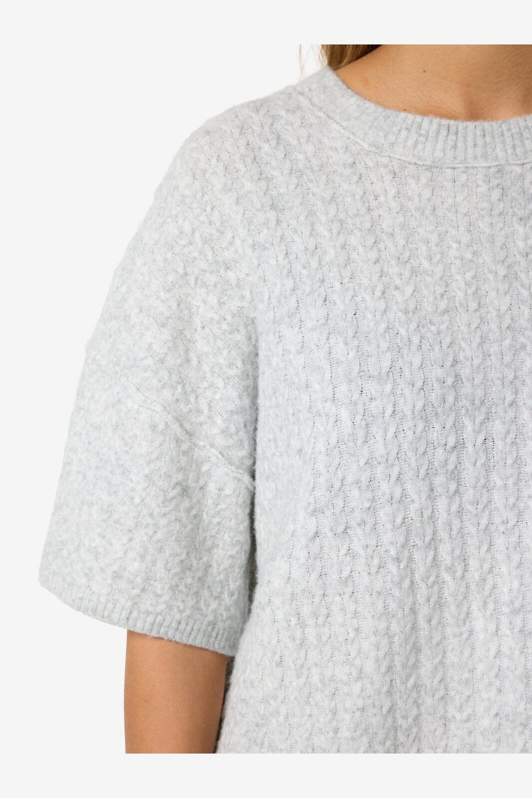 Noisy May - Nmsmilla S/S Cable Knit Top - 4923869 Light Grey Melange - Image 6