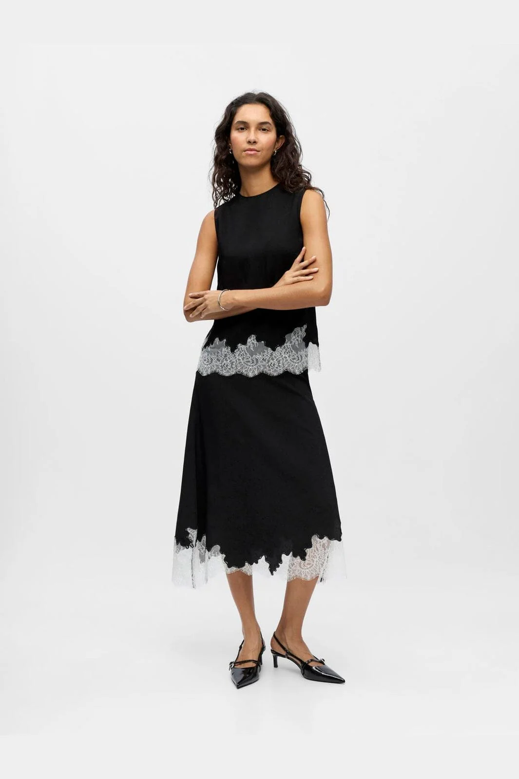 Object - Objdalme Sl Lace Top Aw Fair 25 - 5065712 Black White Lace - Image 3
