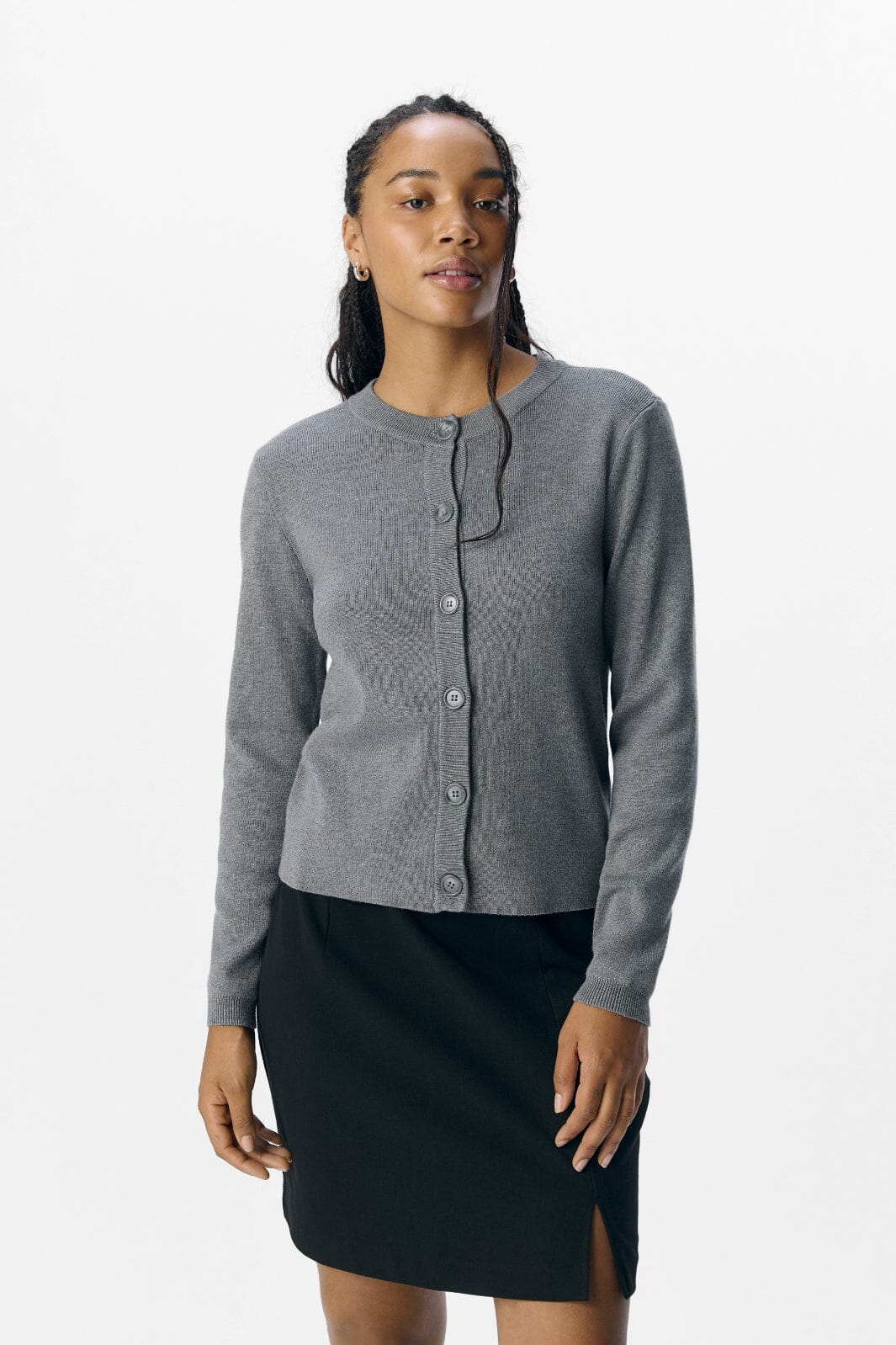 Object - Objester Sli L/S Knit Cardigan - 4613505 Medium Grey Melange - Image 2