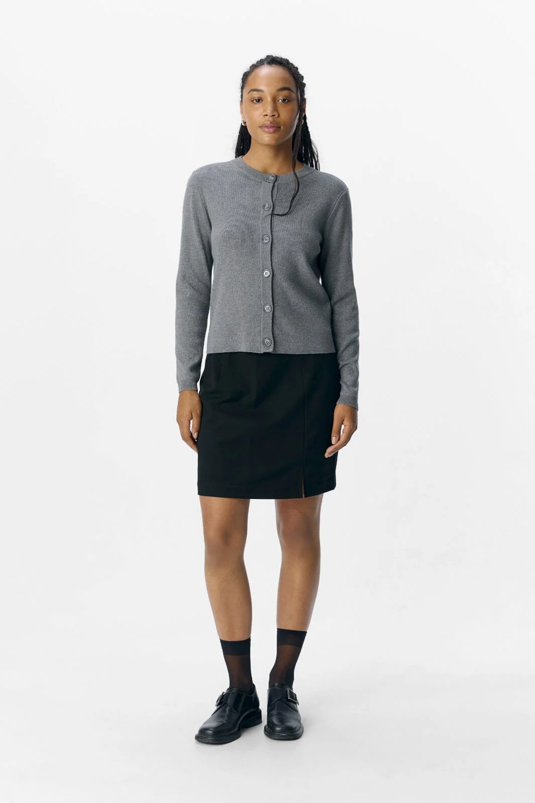 Object - Objester Sli L/S Knit Cardigan - 4613505 Medium Grey Melange - Image 5