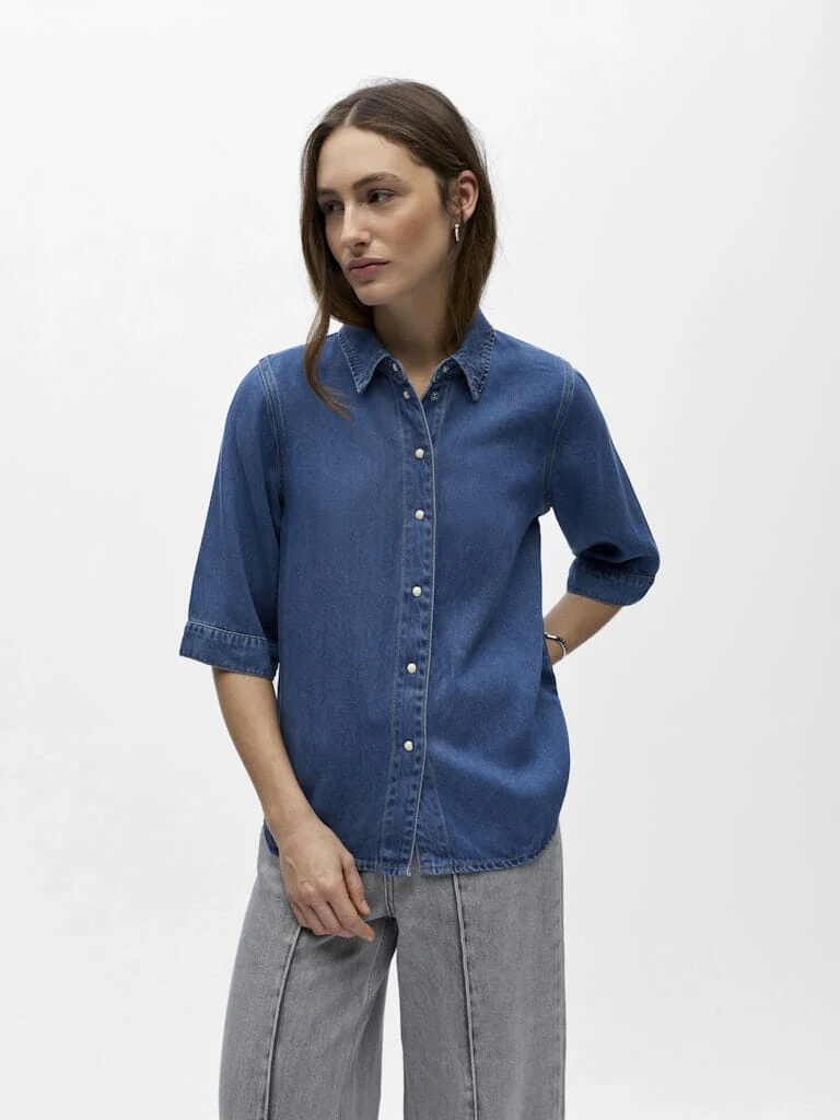 Object - Objframe 2/4 Re Denim Top - 4706105 Medium Blue Denim - Image 5