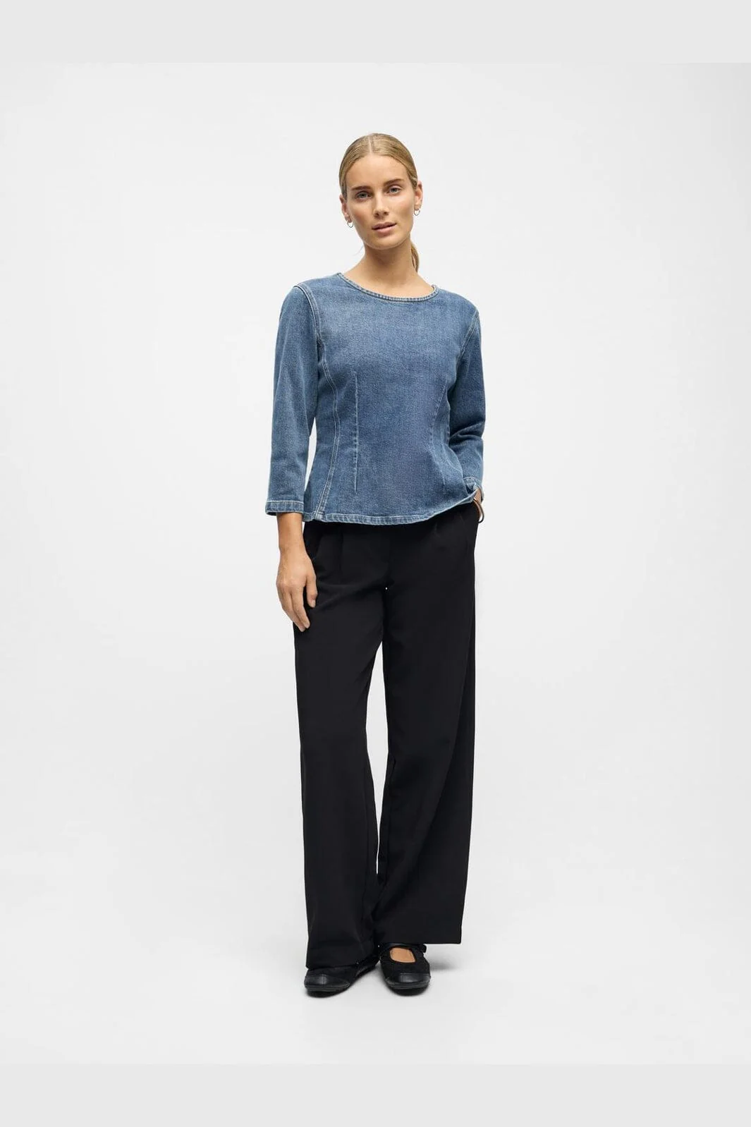 Object - Objrosie 2/4 Re Sculpture Top Aw Fair 25 - 5000973 Medium Blue Denim - Image 2