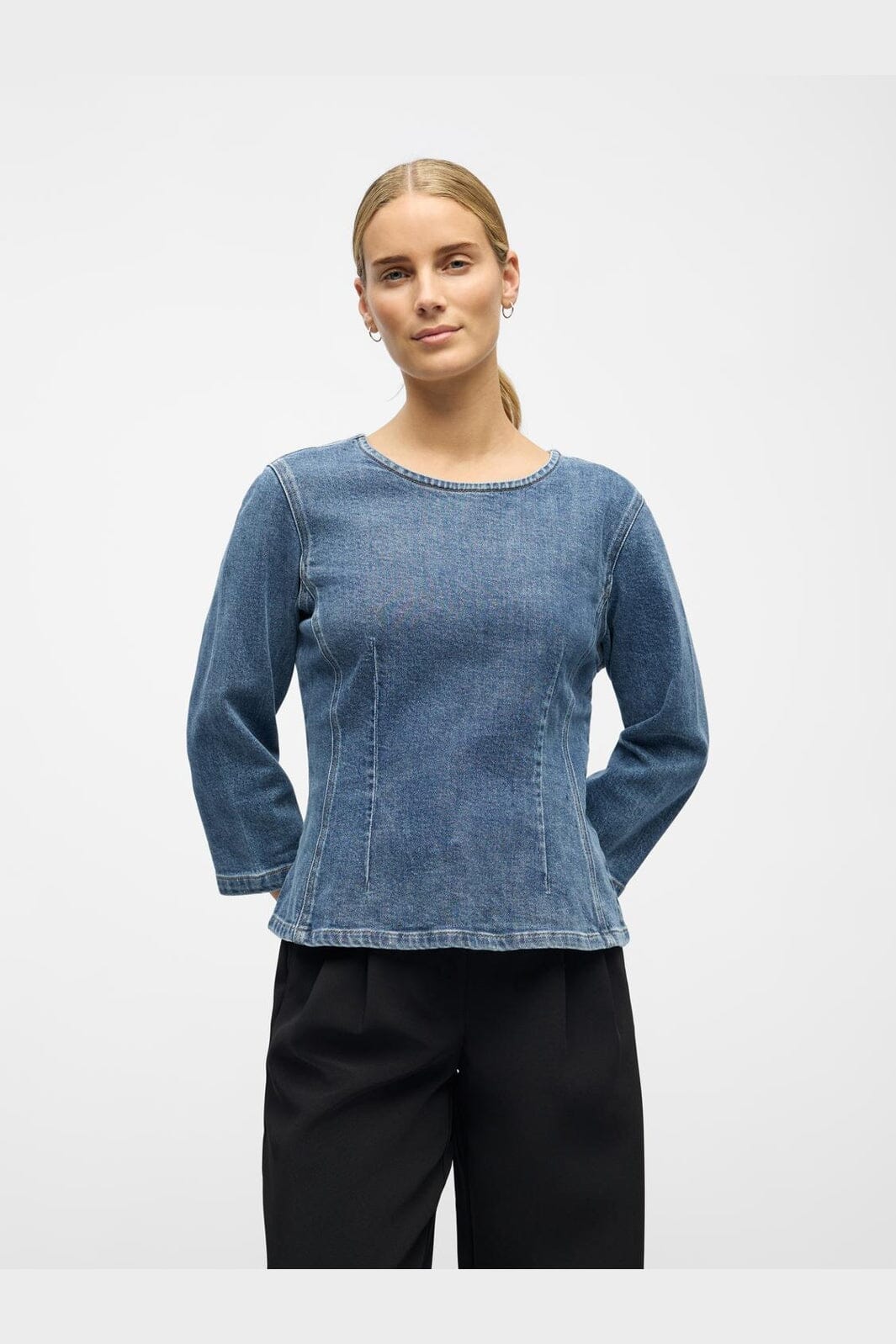 Object - Objrosie 2/4 Re Sculpture Top Aw Fair 25 - 5000973 Medium Blue Denim - Image 3