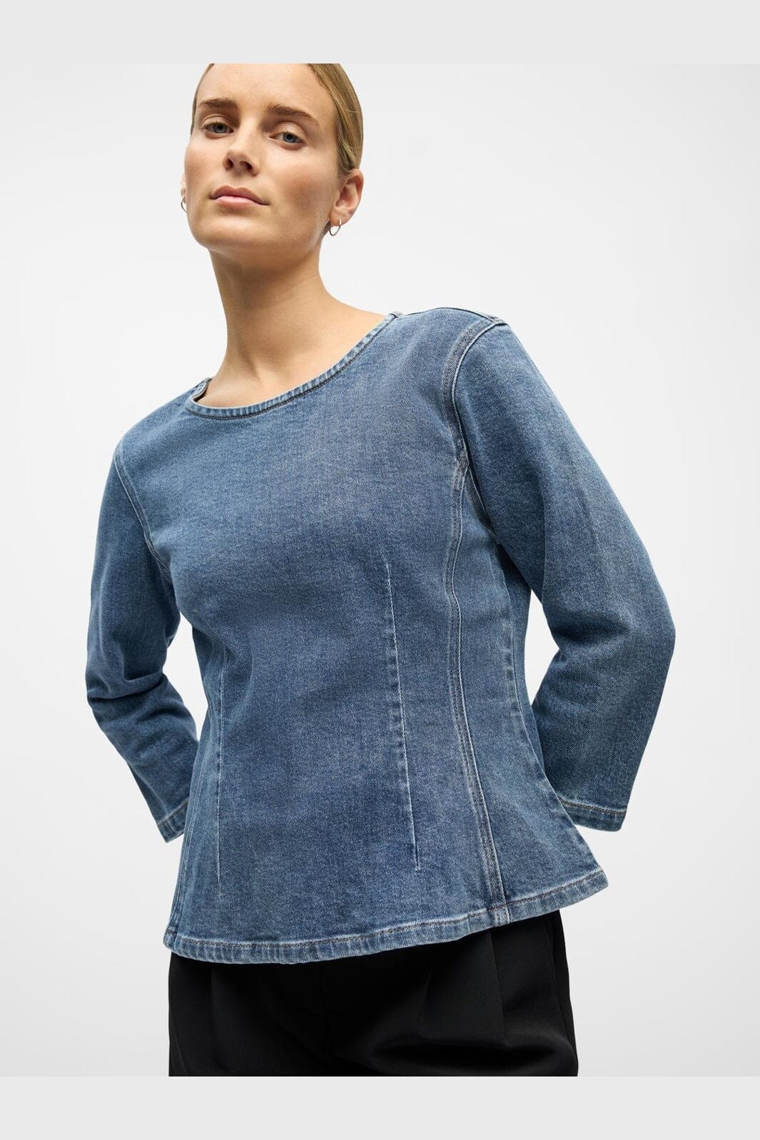 Object - Objrosie 2/4 Re Sculpture Top Aw Fair 25 - 5000973 Medium Blue Denim - Image 5