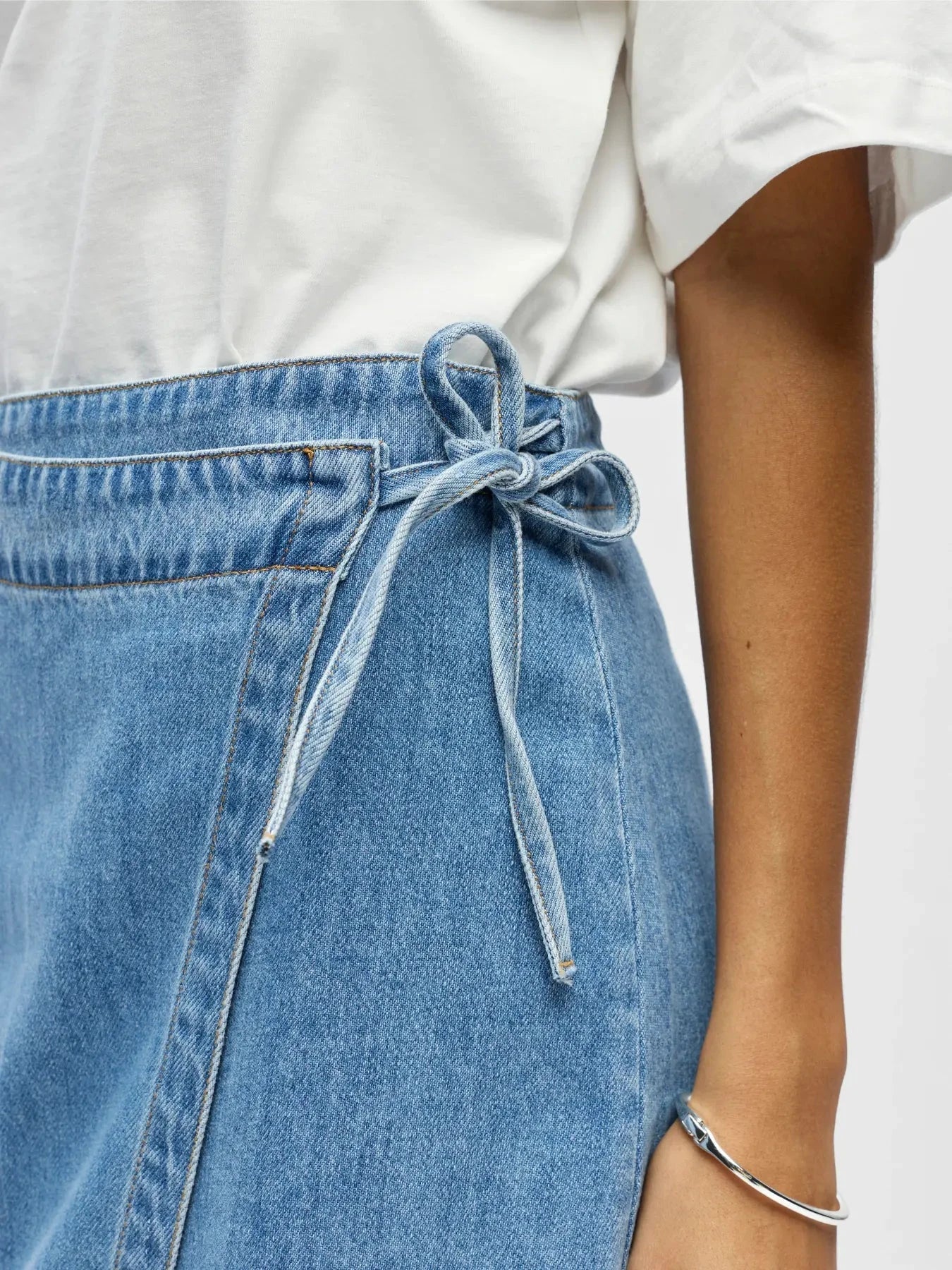Object - Objrosie Denim Short Wrap Skirt - 4968519 Light Blue Denim - Image 4