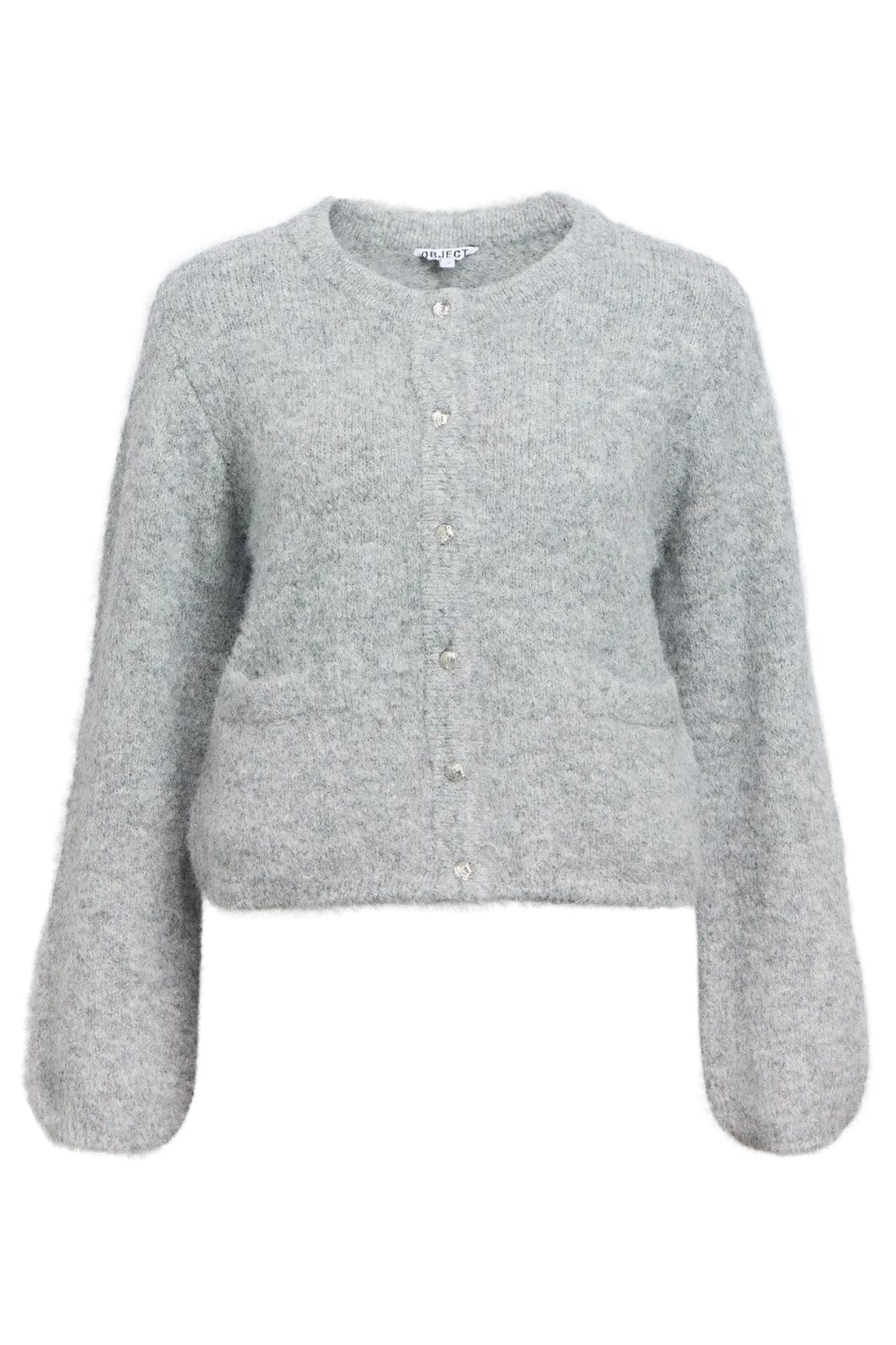 Object - Objsaggia Re L/S Knit Cardigan - 4859656 Medium Grey Melange