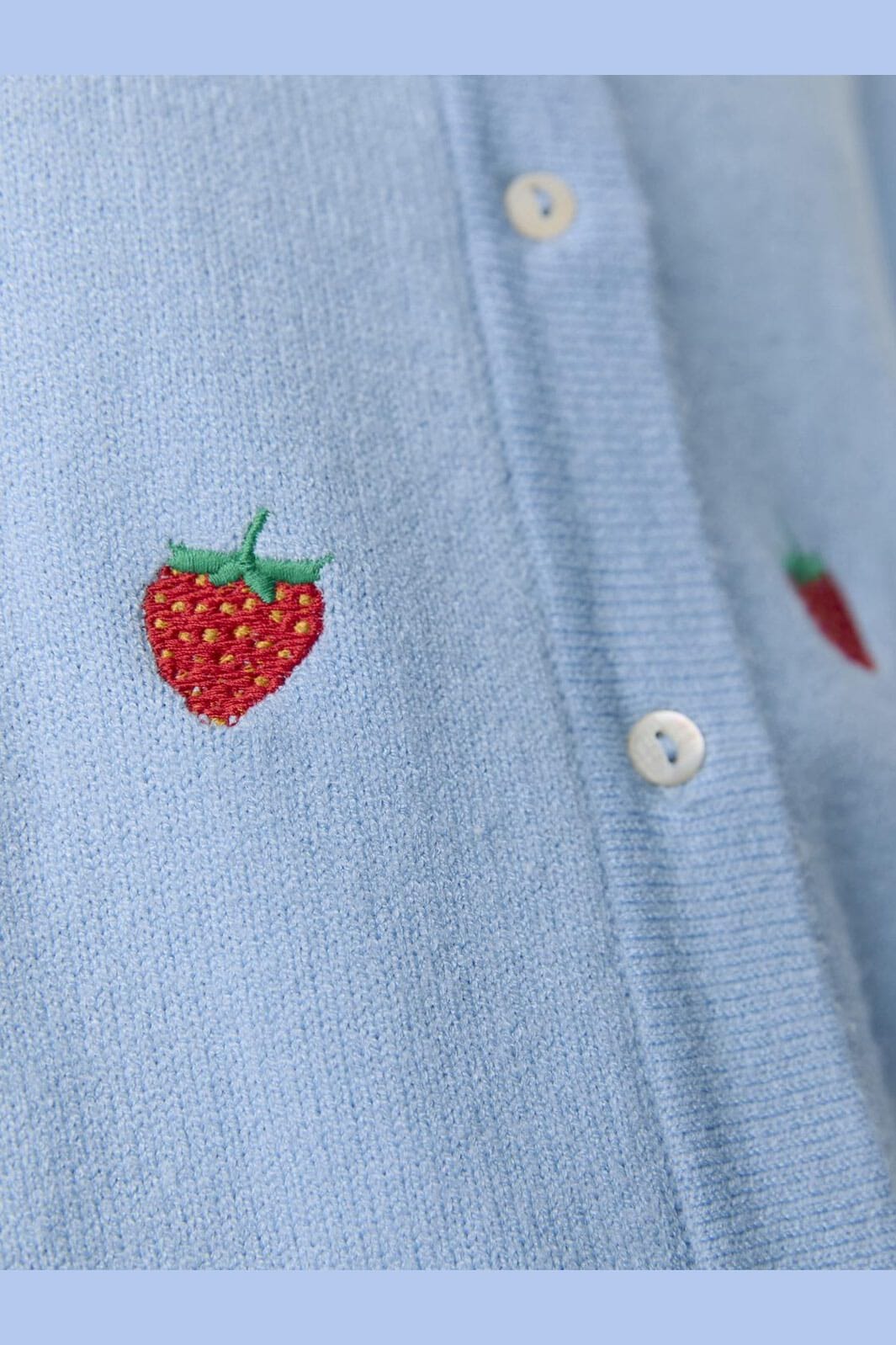 Object - Objthess 3/4 Sleeve Cardigan - 4621041 Serenity Strawberry Embroidery - Image 6