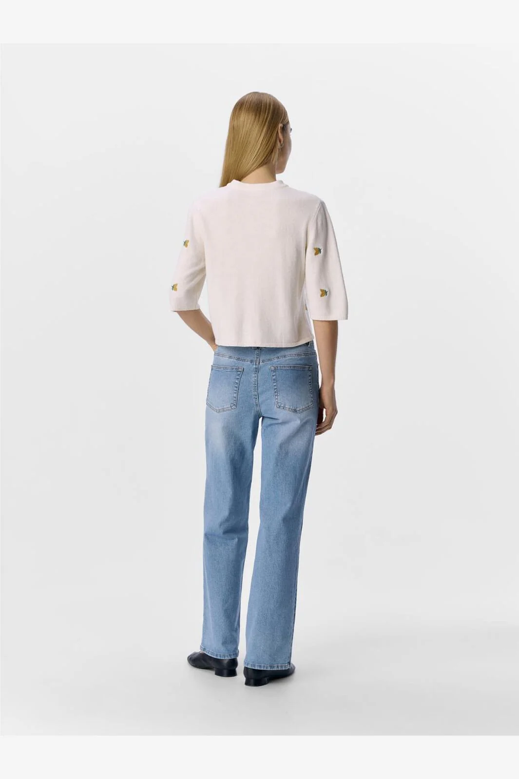 Object - Objthess 3/4 Sleeve Cardigan - 4782493 Cloud Dancer Lemon Embroidery - Image 4