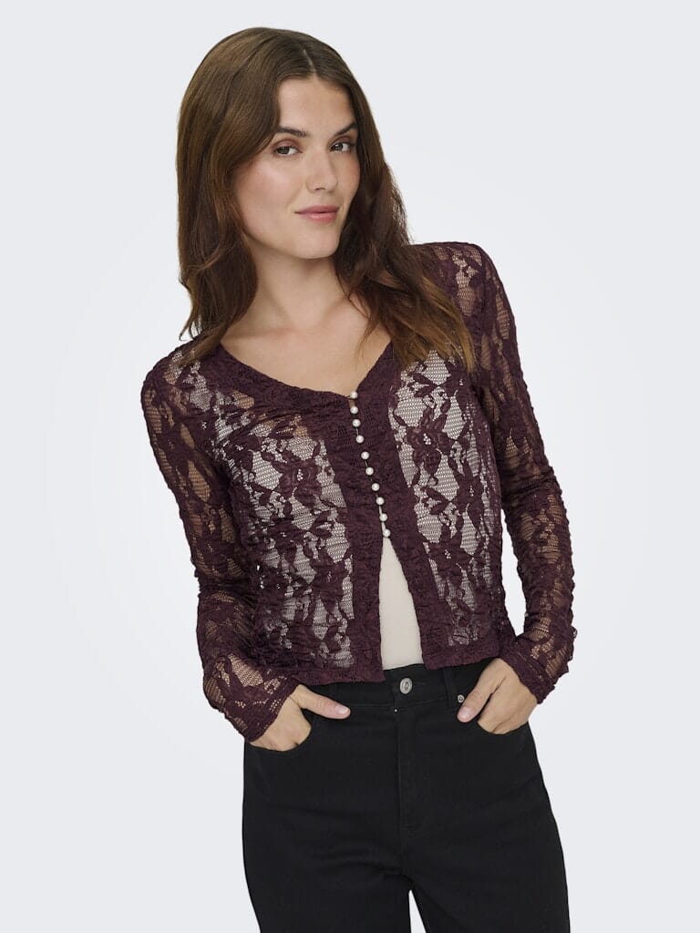 Only - Onlalba L/S V-Neck Lace Top - 4907612 Decadent Chocolate - Image 2