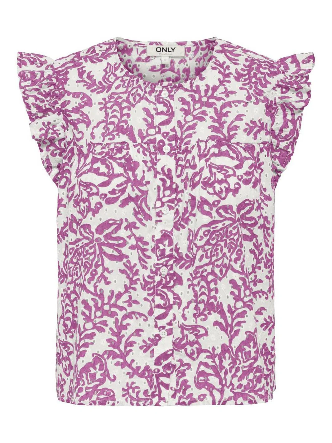 Only - Onlamanda Chanee Cap Emb Top - 4868768 Cloud Dancer W Spring Crocus