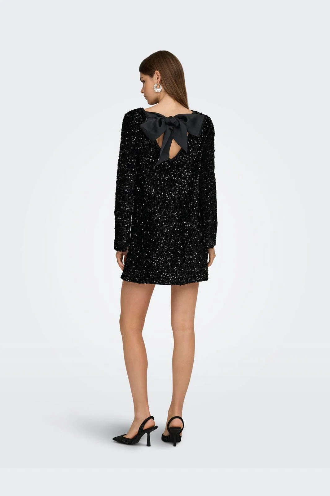 Only - Onlanika Sequins Ls Bow Dress - 4930221 Black Black Sequins - Image 4