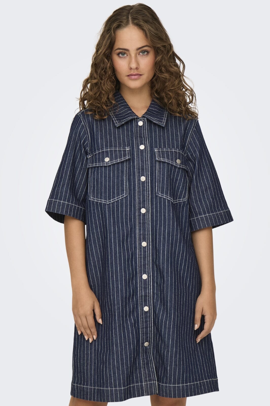 Only - Onlbelle S/S Stripe Dress Gua - 4740251 Dark Blue Denim Stripe - Image 3