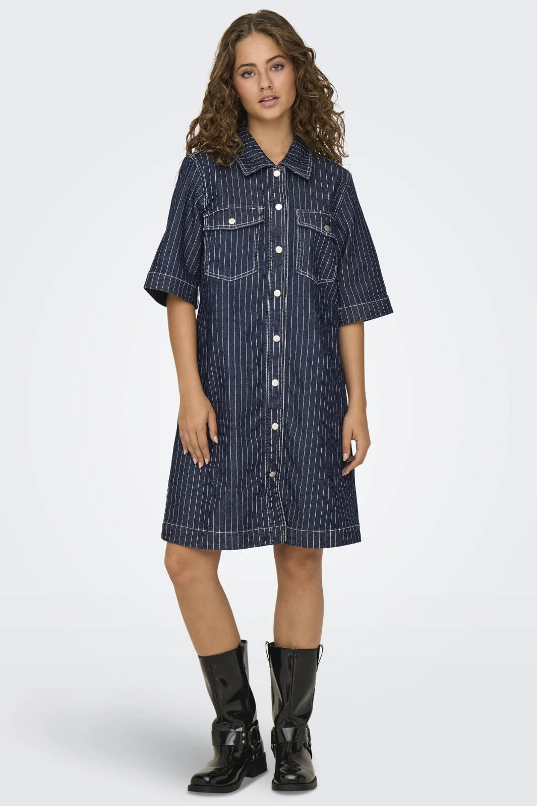 Only - Onlbelle S/S Stripe Dress Gua - 4740251 Dark Blue Denim Stripe - Image 7
