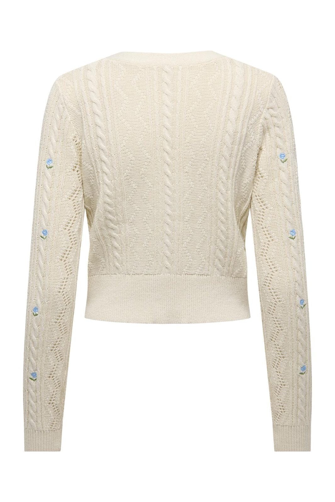 Only - Onlbirtie Ls Emb V-Neck Cardigan Knt - 4981923 Ecru Soft Chambrayfluorite/Flower Emb - Image 2