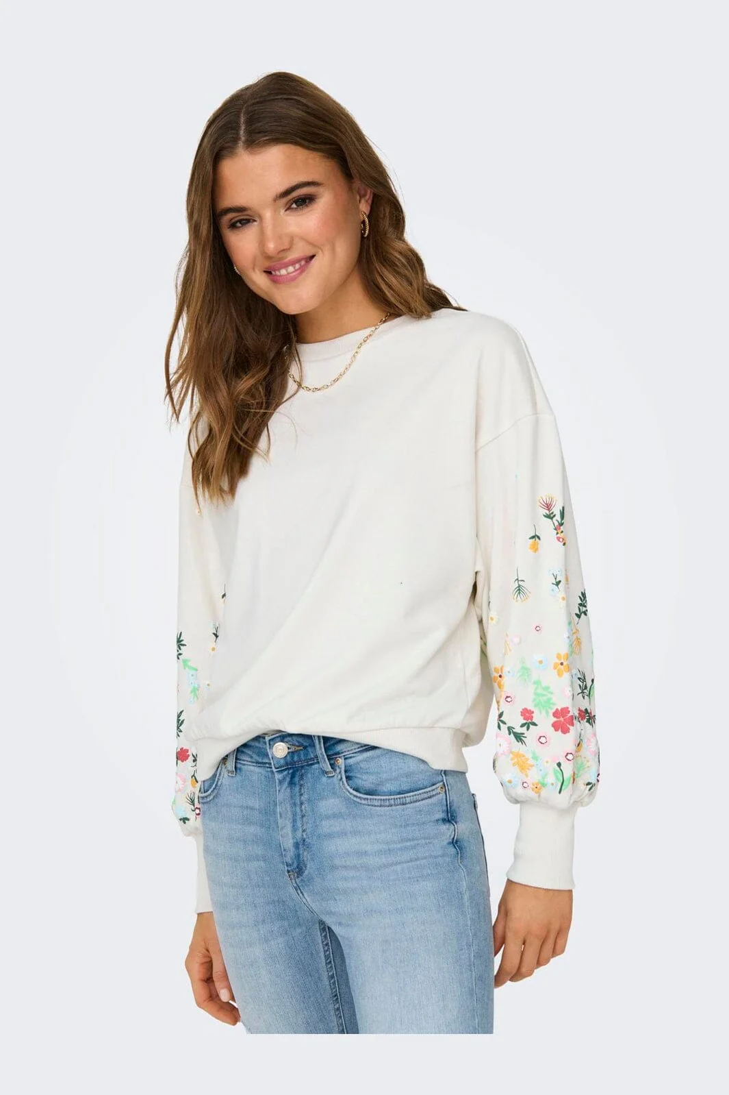Only - Onlbrooke L/S O-Neck Flower Swt - 4236763 Cloud Dancer Sleeve Flower - Image 6