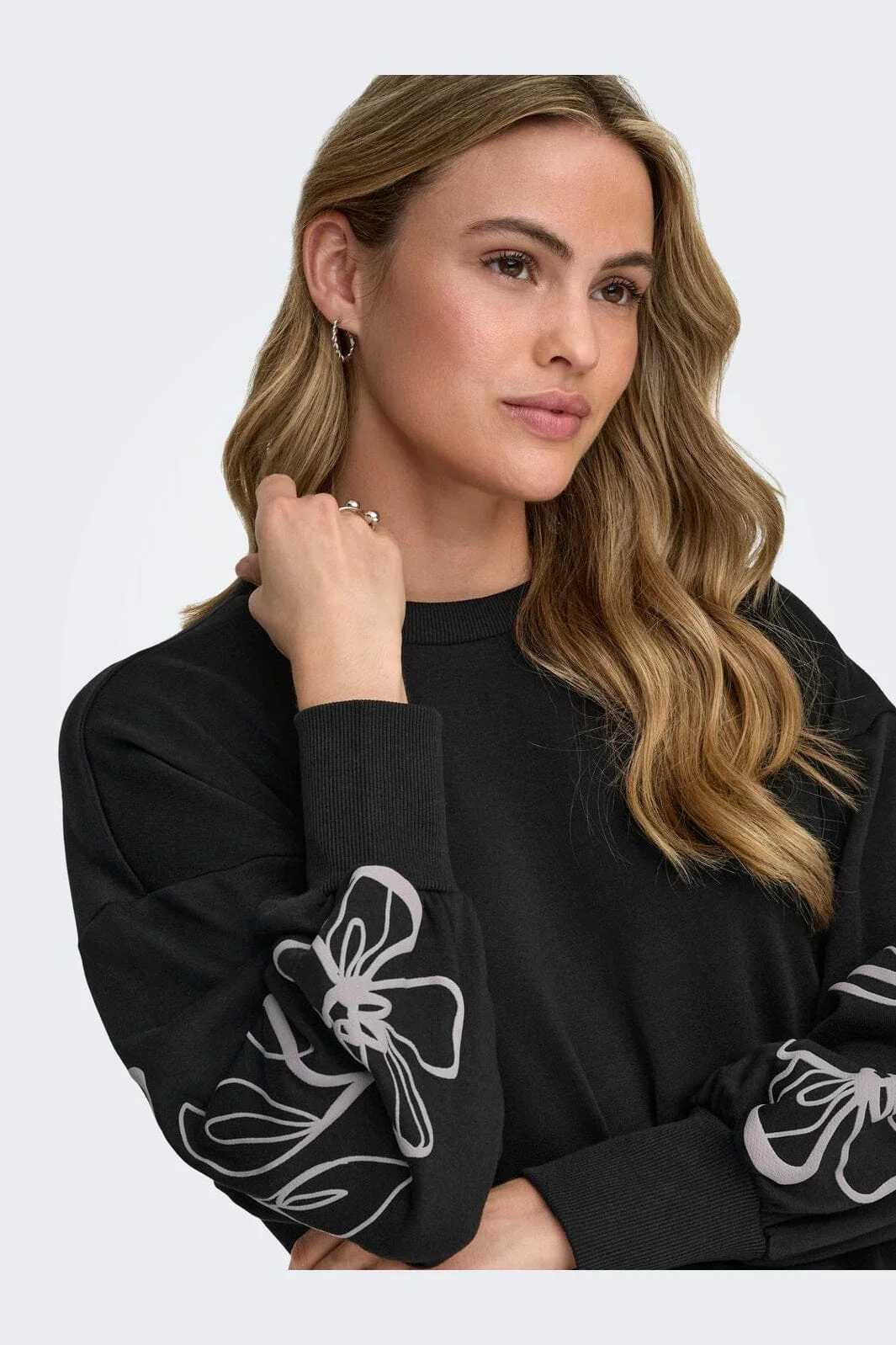 Only - Onlbrooke L/S O-Neck Flower Swt - 4989287 Black Magnolia Flower Sleeve Puff - Image 6