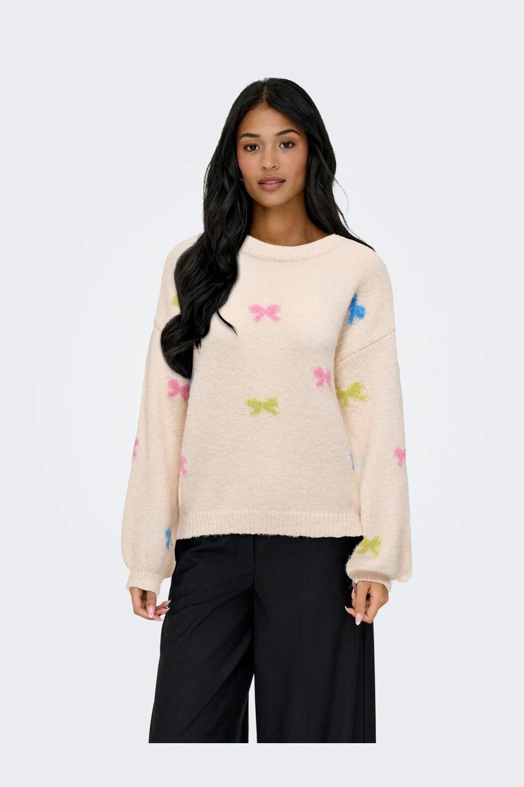 Only - Onlbrunhilda Life Ls Bow O-Neck Knt - 4947227 Baby'S Breath Camp G/Wild R/Campa/Mel/Mini Bow - Image 2