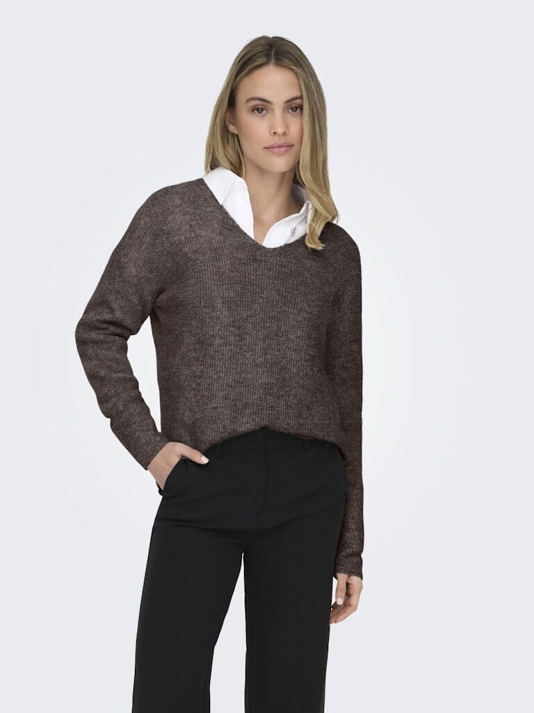 Only - Onlcamilla V-Neck L/S Pullover Knt - 4807844 Chocolate Martini Melange - Image 2