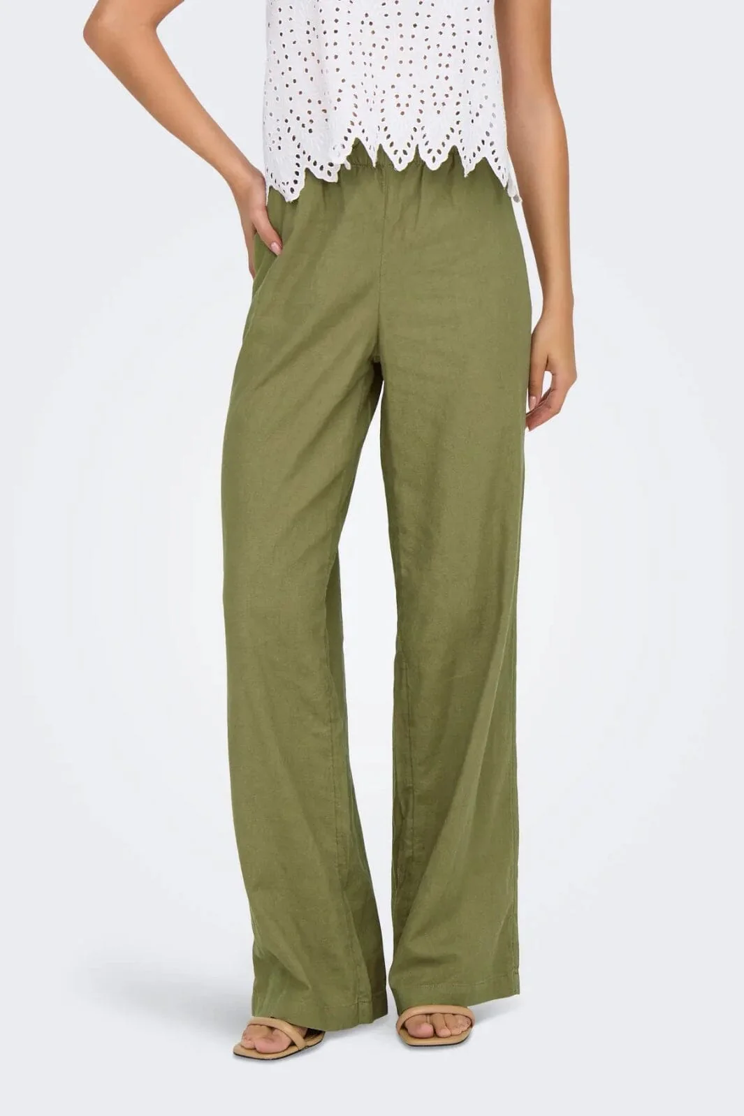 Only - Onlcaro Linen Bl Pull-Up Pant Cc - 4652313 Elmwood - Image 2