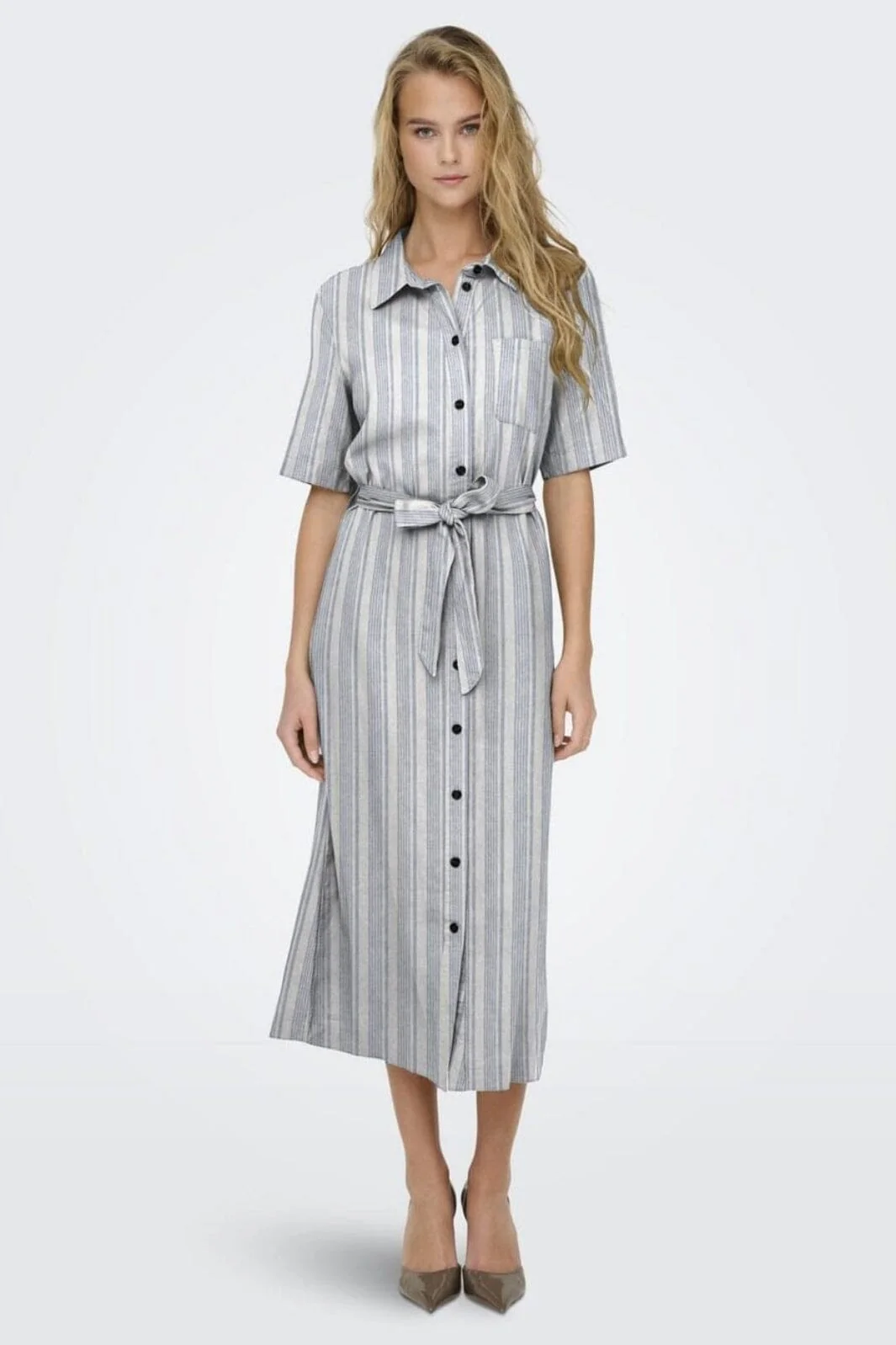Only - Onlcaro S/S Linen Bl Belt Dress Cc - 4652253 Coronet Blue Bright White - Image 2