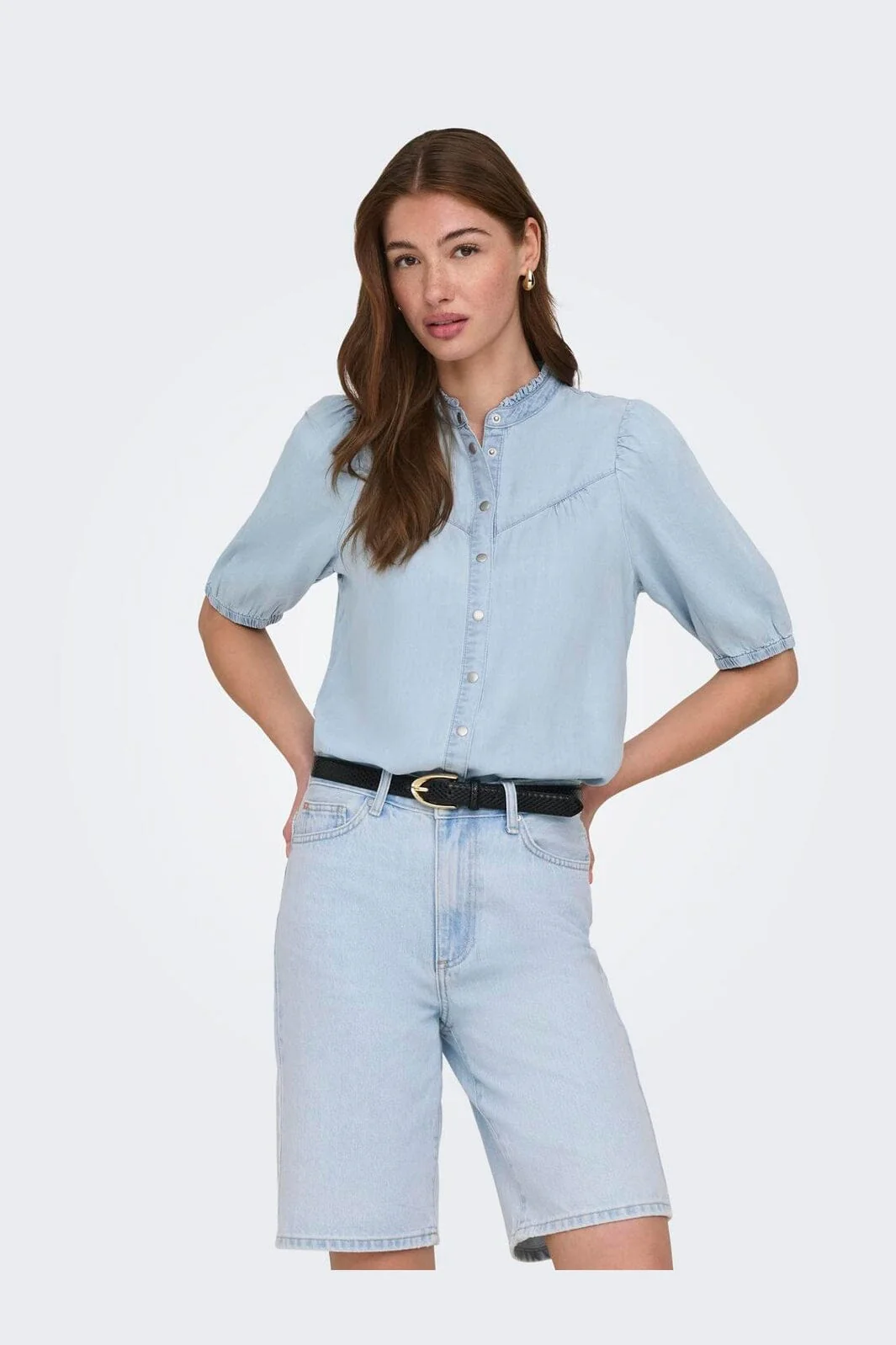 Only - Onlcharis Life 2/4 Frill Shirt Cc - 4977041 Light Blue Denim - Image 2