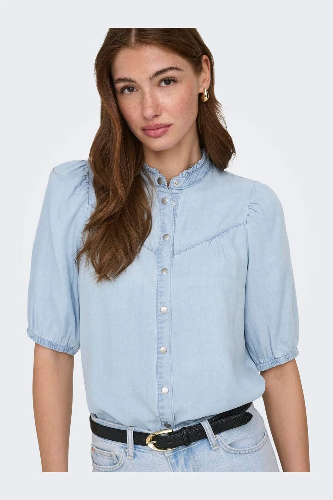 Only - Onlcharis Life 2/4 Frill Shirt Cc - 4977041 Light Blue Denim - Image 6