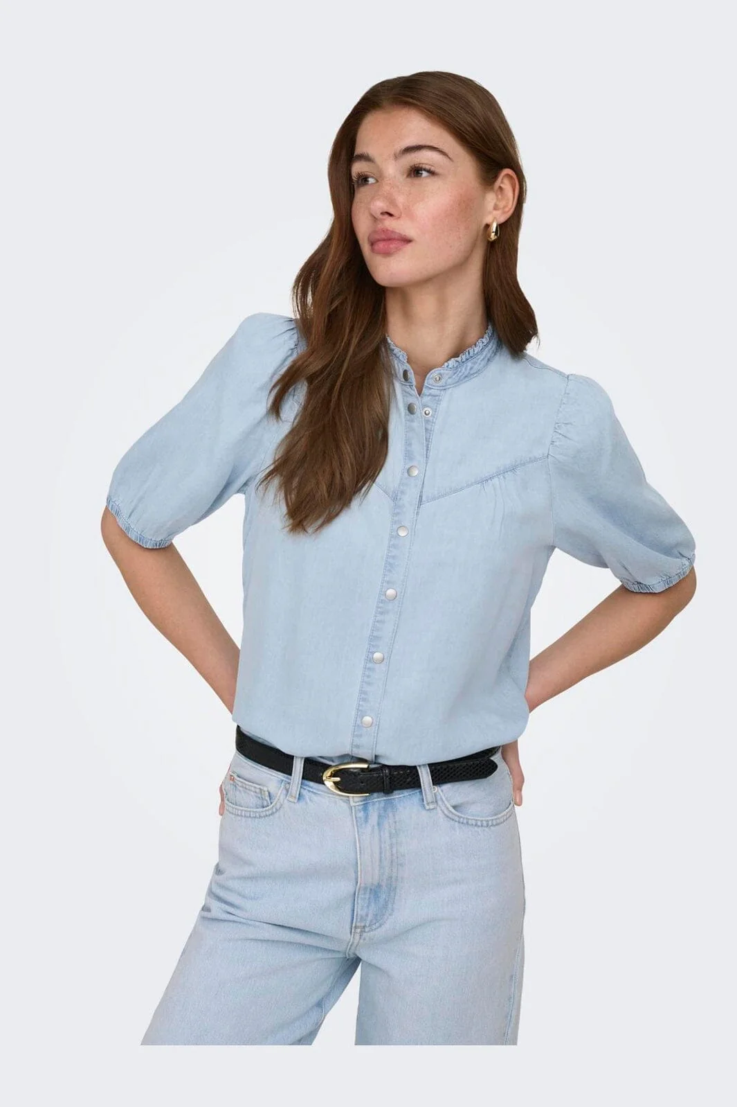 Only - Onlcharis Life 2/4 Frill Shirt Cc - 4977041 Light Blue Denim - Image 7