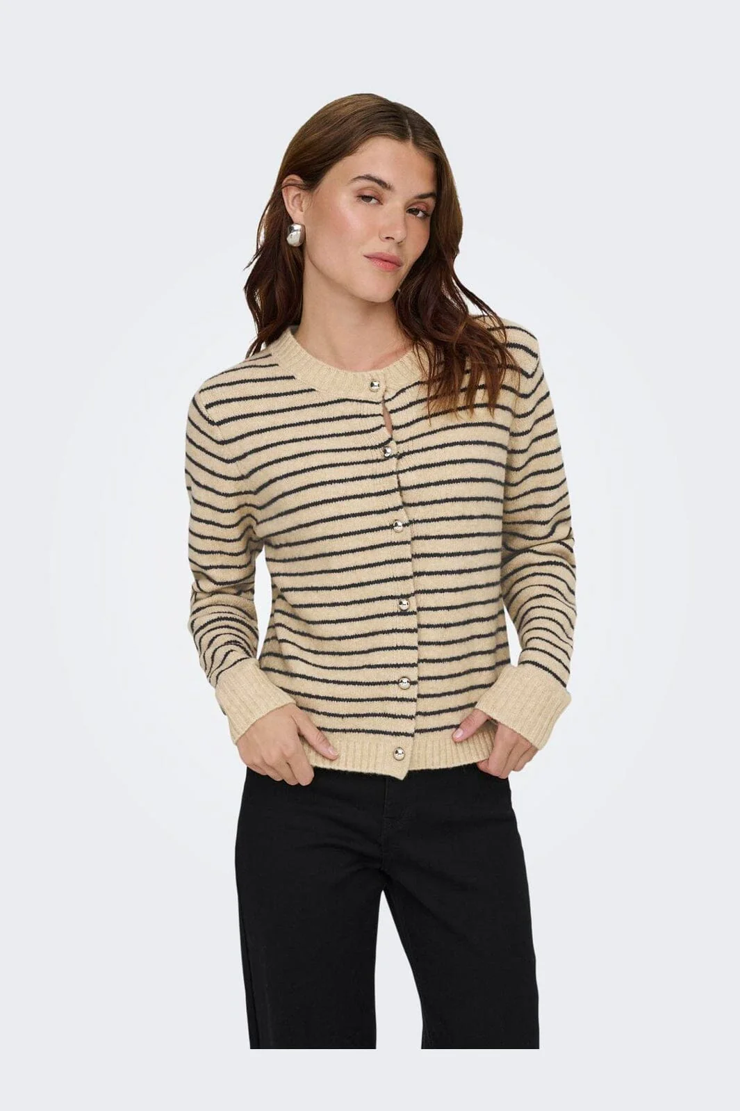 Only - Onlchester Life Ls Stripe Cardi Cc Knt - 4917596 Humus Niht Sky/Mel/Silver Button - Image 7