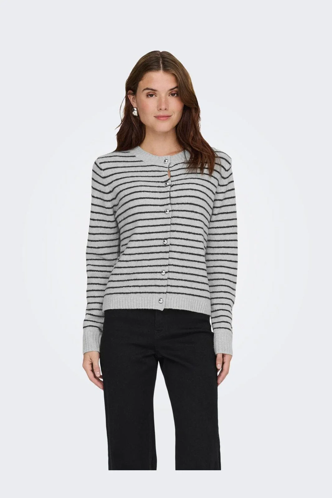 Only - Onlchester Life Ls Stripe Cardi Cc Knt - 4959097 Light Grey Melange Black/Silver Button - Image 2