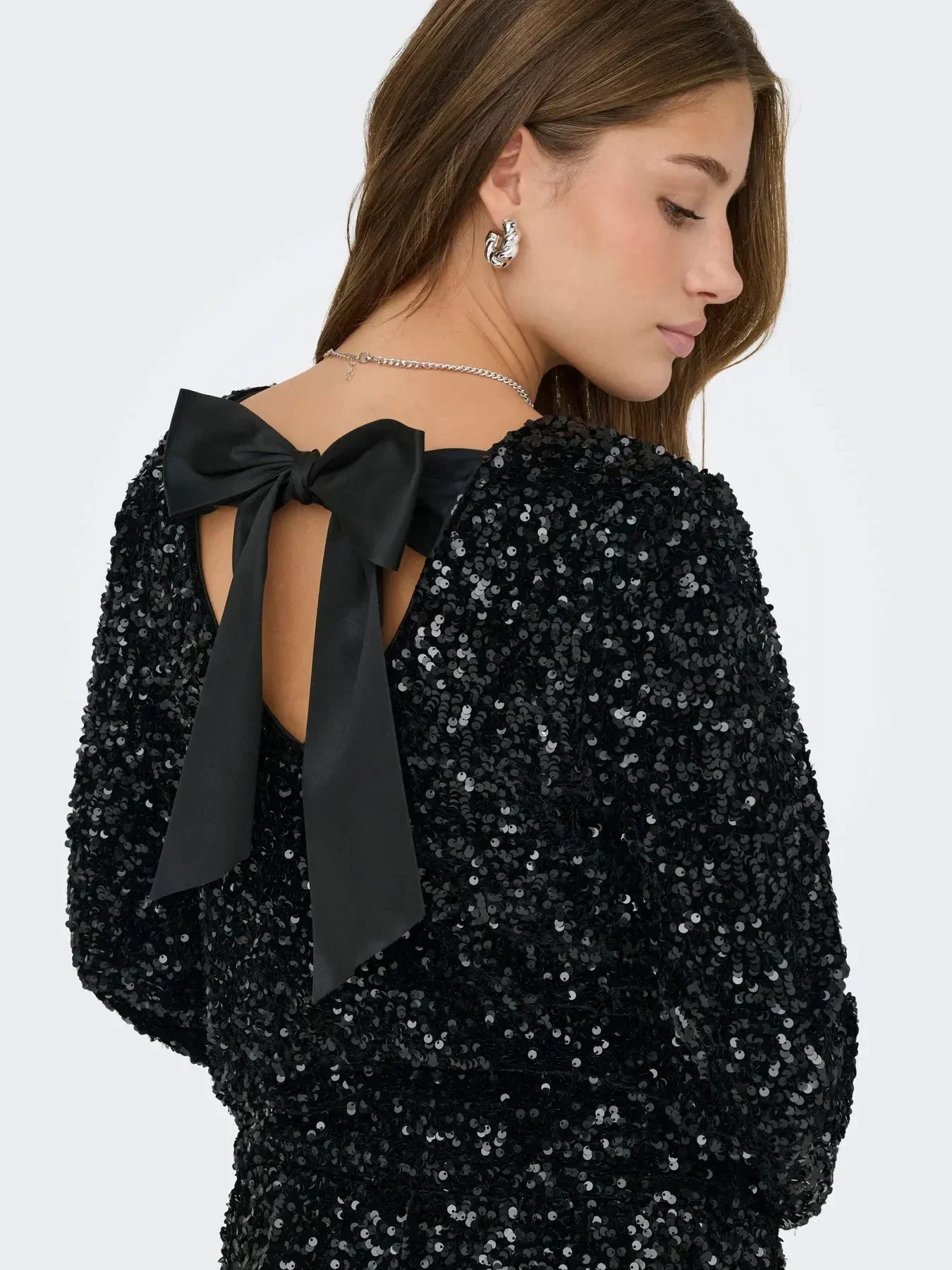 Only - Onlconfidence L/S Sequin Bow Top - 4877639 Black Black Sequins+Black Bow - Image 3