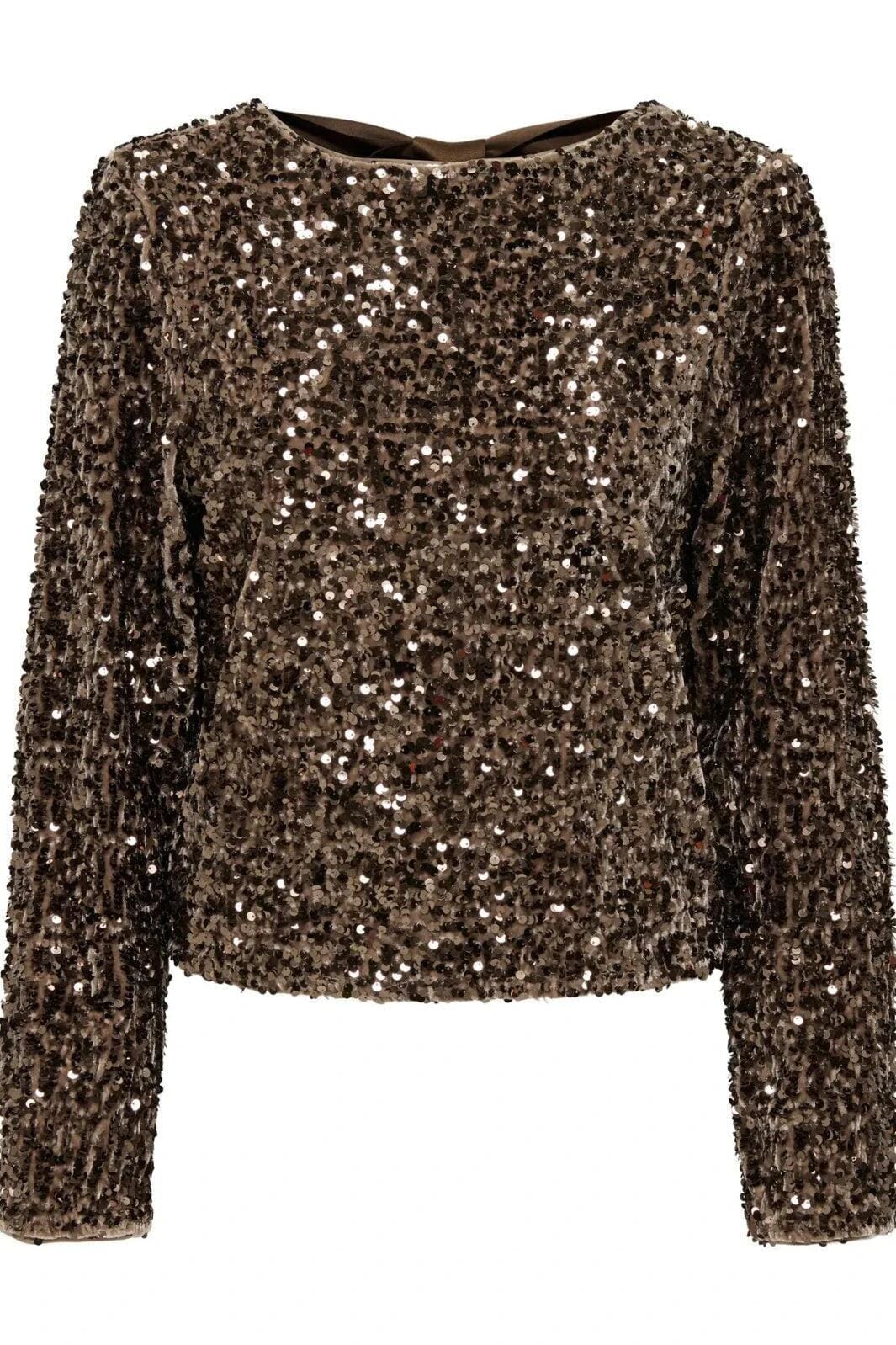 Only - Onlconfidence L/S Sequin Bow Top - 4877640 Mountain Trail Mountain Trail Sequins+Mountain Trail Bow