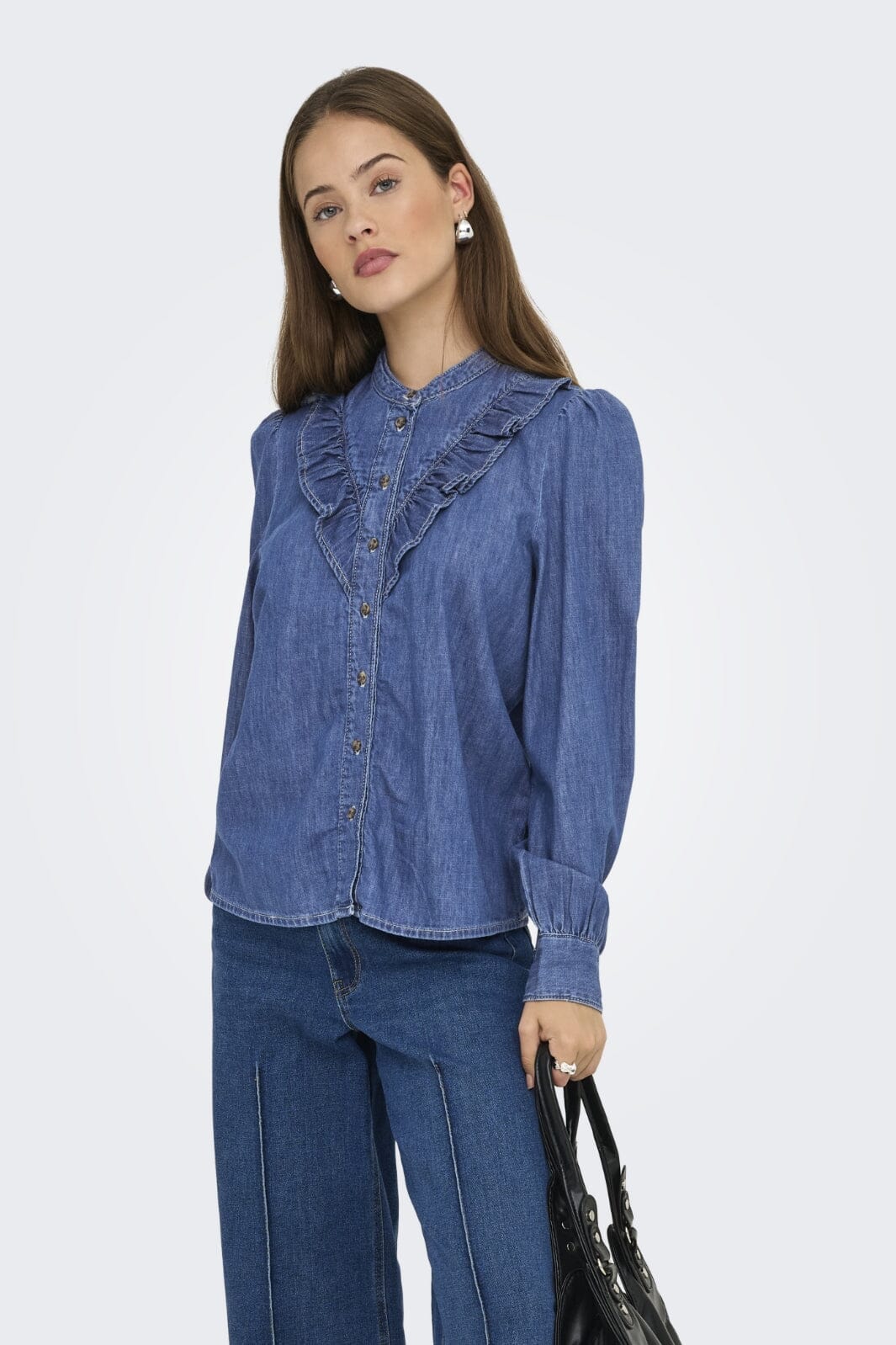 Only - Onldasha-Sevigny L/S Frill Shirt Akm - 4803471 Medium Blue Denim - Image 3