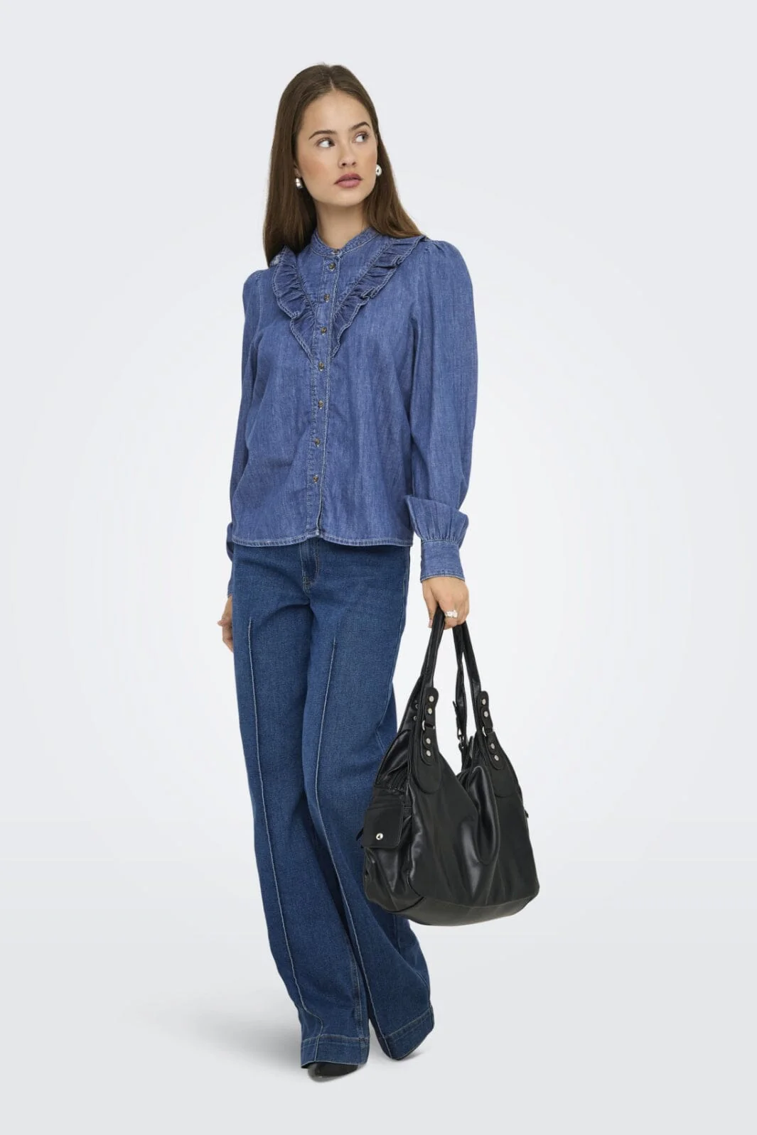 Only - Onldasha-Sevigny L/S Frill Shirt Akm - 4803471 Medium Blue Denim - Image 5