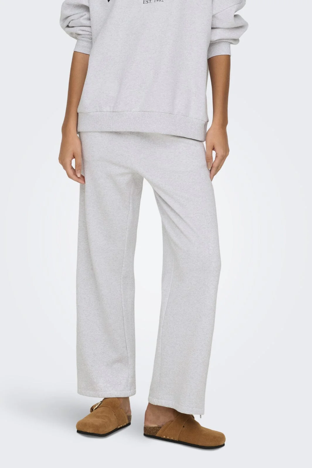 Only - Onlelliot Wide Zip Pant Swt - 4638151 Light Grey Melange Labels Brooklyn - Image 3