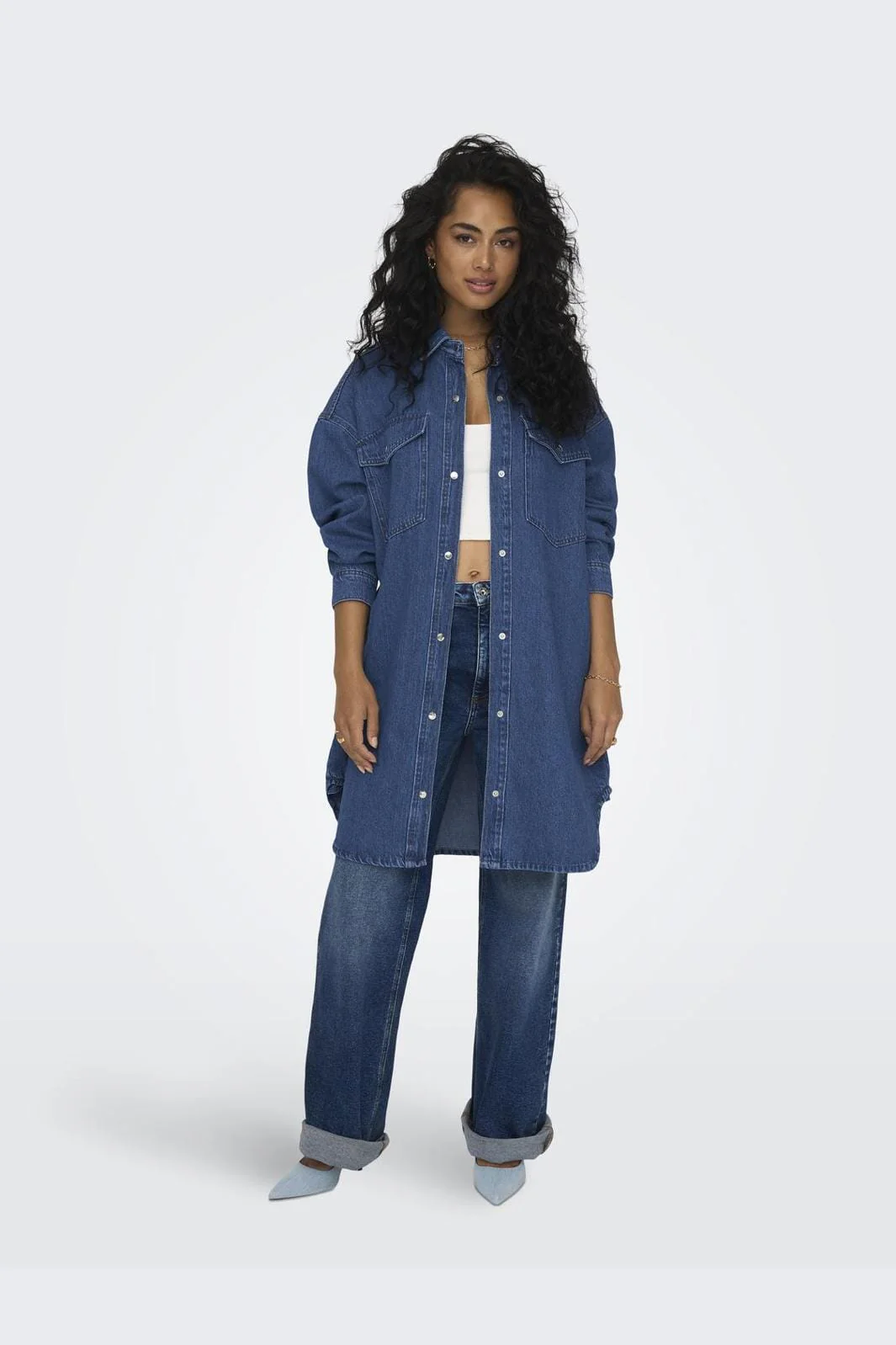 Only - Onlfloyd Ls Ovs Dress Azg - 4706110 Medium Blue Denim - Image 3