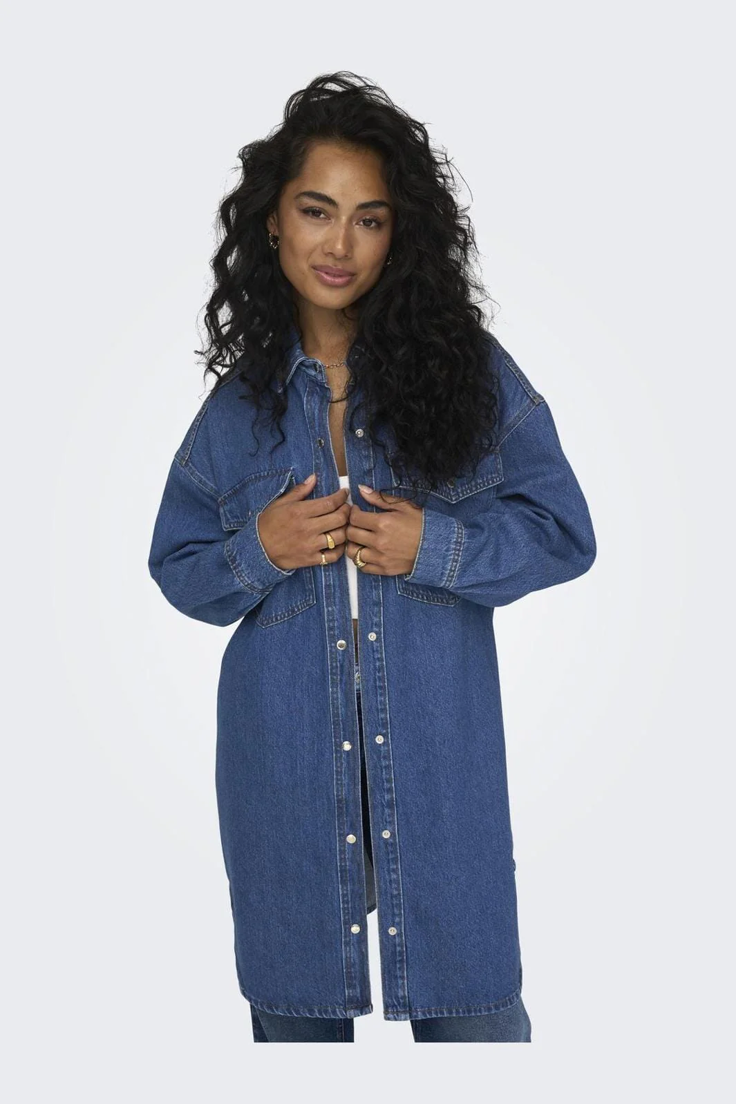 Only - Onlfloyd Ls Ovs Dress Azg - 4706110 Medium Blue Denim - Image 7