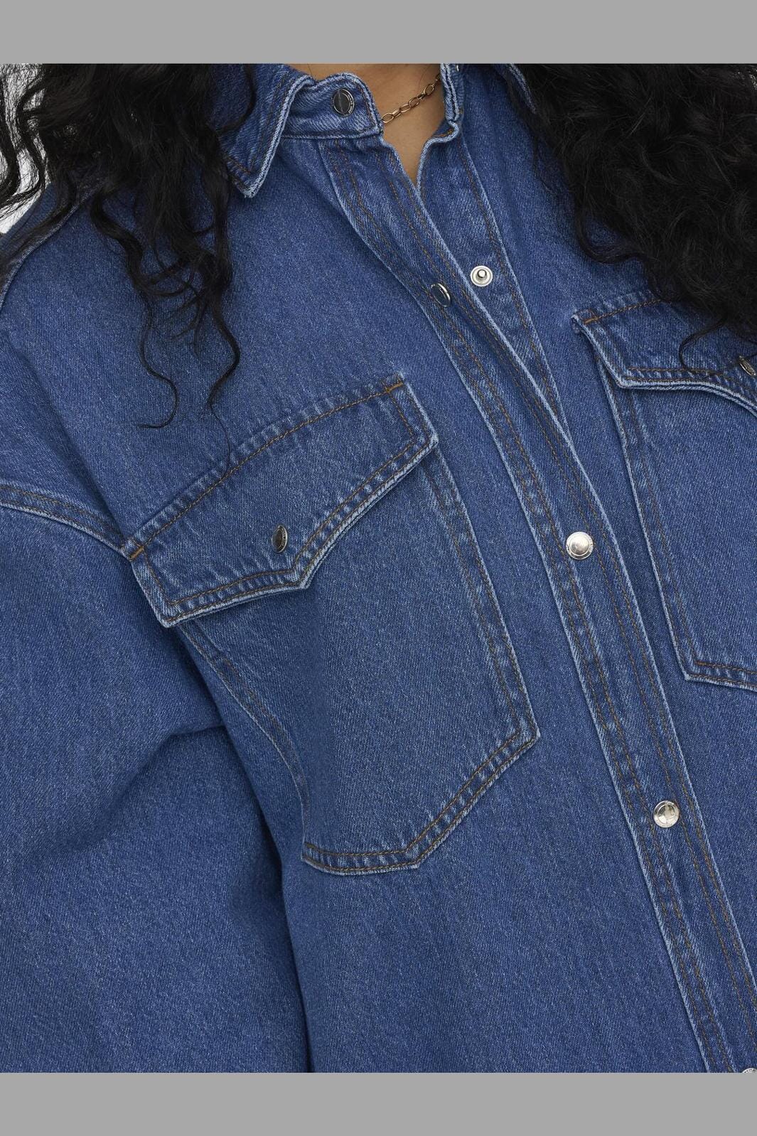 Only - Onlfloyd Ls Ovs Dress Azg - 4706110 Medium Blue Denim - Image 8